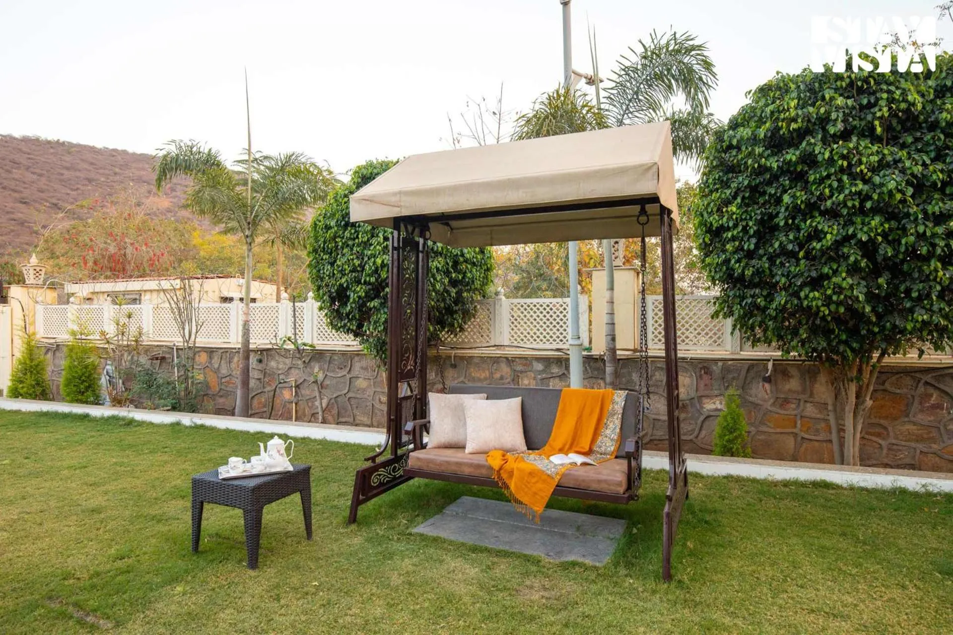Garden in StayVista's Bella Dream - Mountain-View with Outdoor Pool, Lawn featuring a Gazebo & Indoor Games