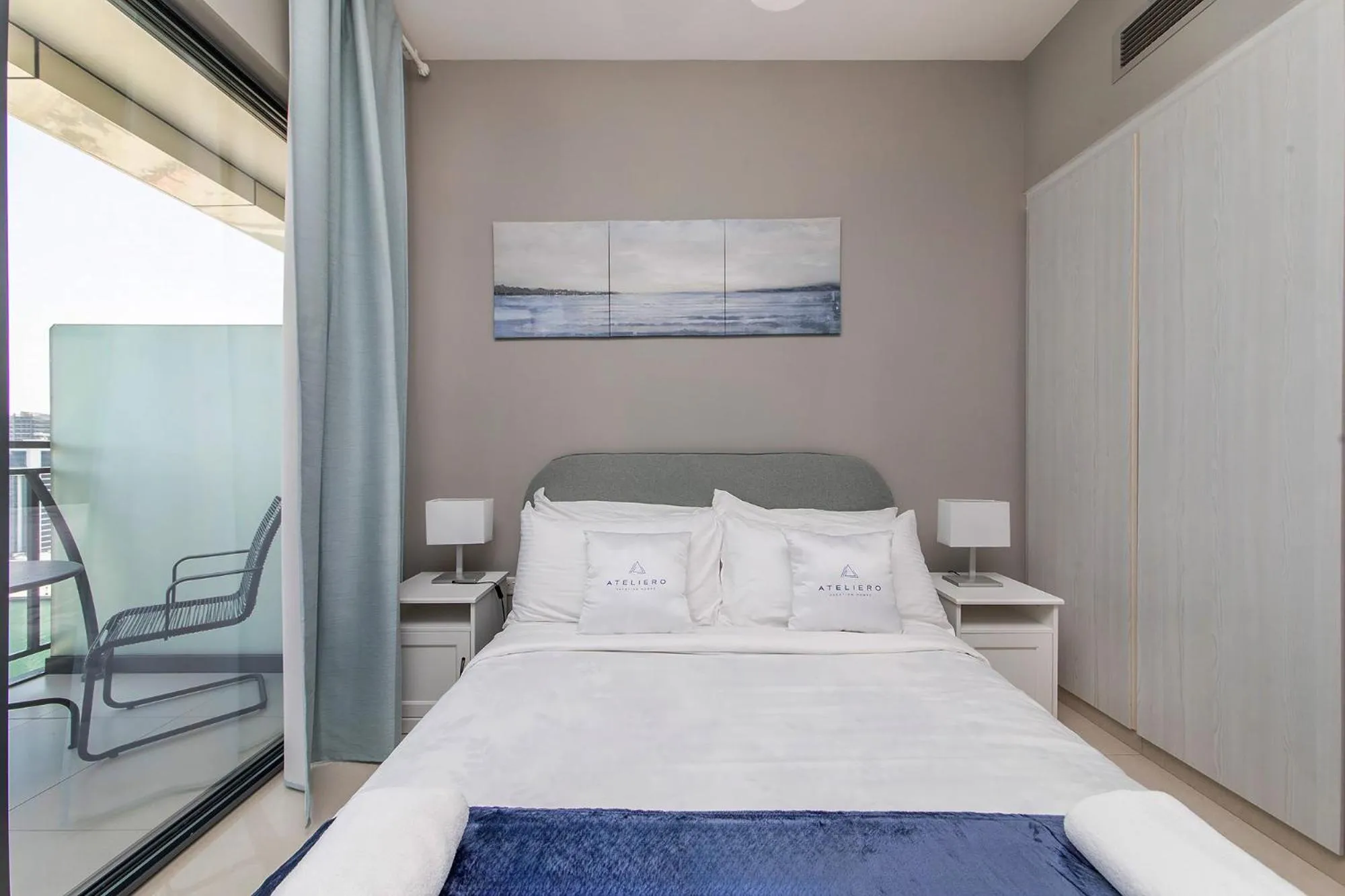 Bedroom, Bed in Zada Tower 1BR with amazing Dubai Canal view
