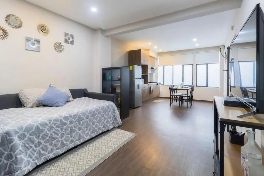 Kitchen or kitchenette, Bed in 301 Historic building 1Bdrm 1bath AC Rooftop