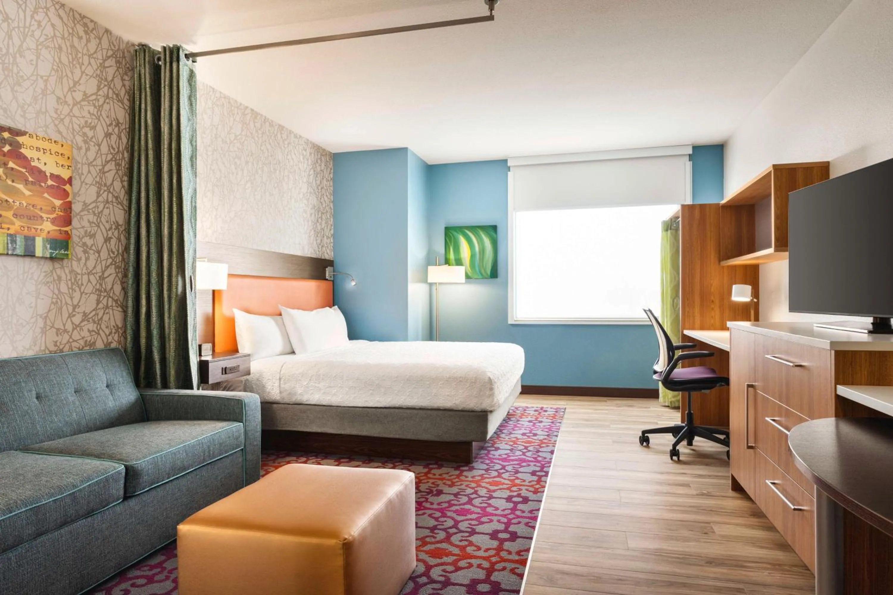 Living room, Bed in Home2 Suites by Hilton Albuquerque Downtown/University