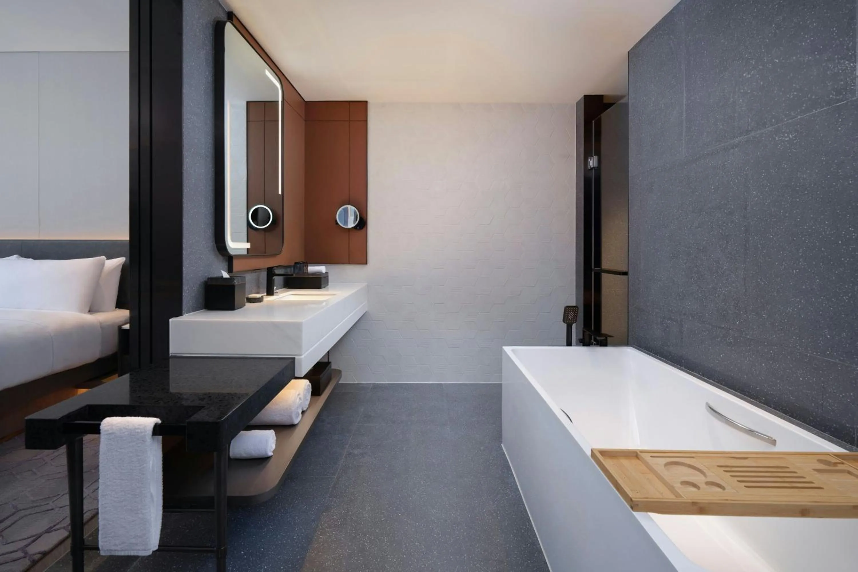 Bathroom, Bed in AC Hotel by Marriott Chengdu North