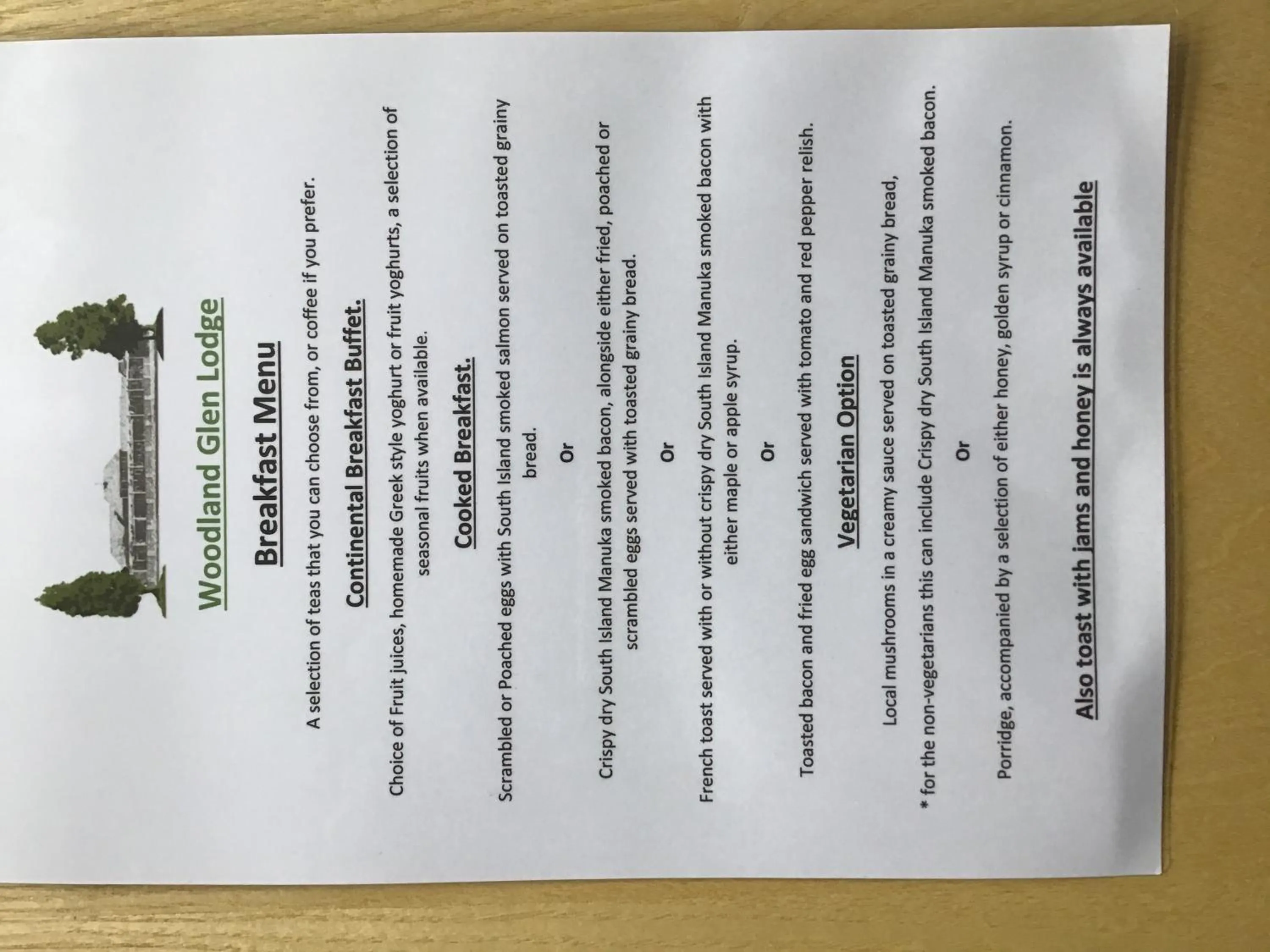 Continental breakfast in Woodland Glen Lodge B&B