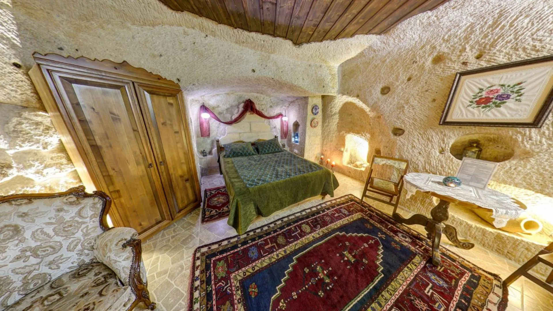 Living room, Bed in Turkish Cave House