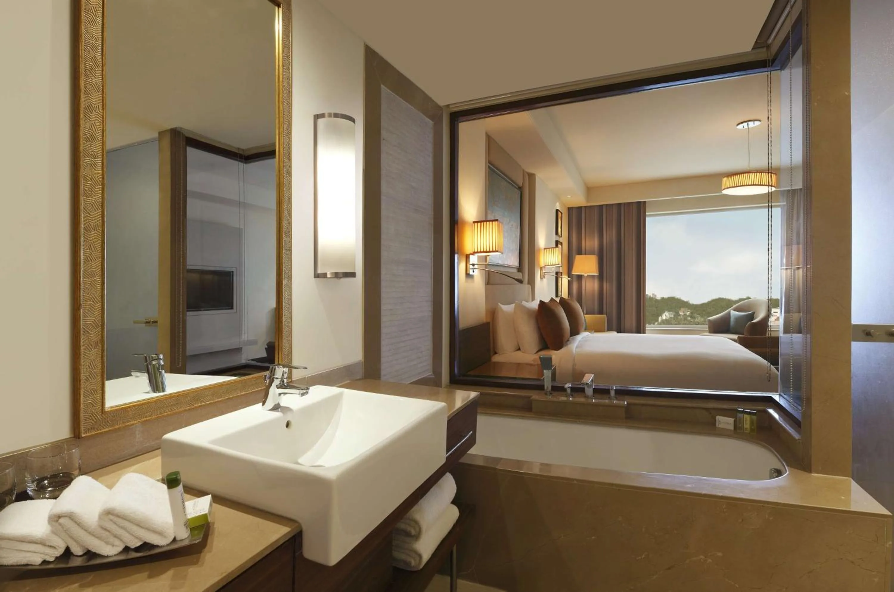 Bathroom, Bed in DoubleTree by Hilton Agra