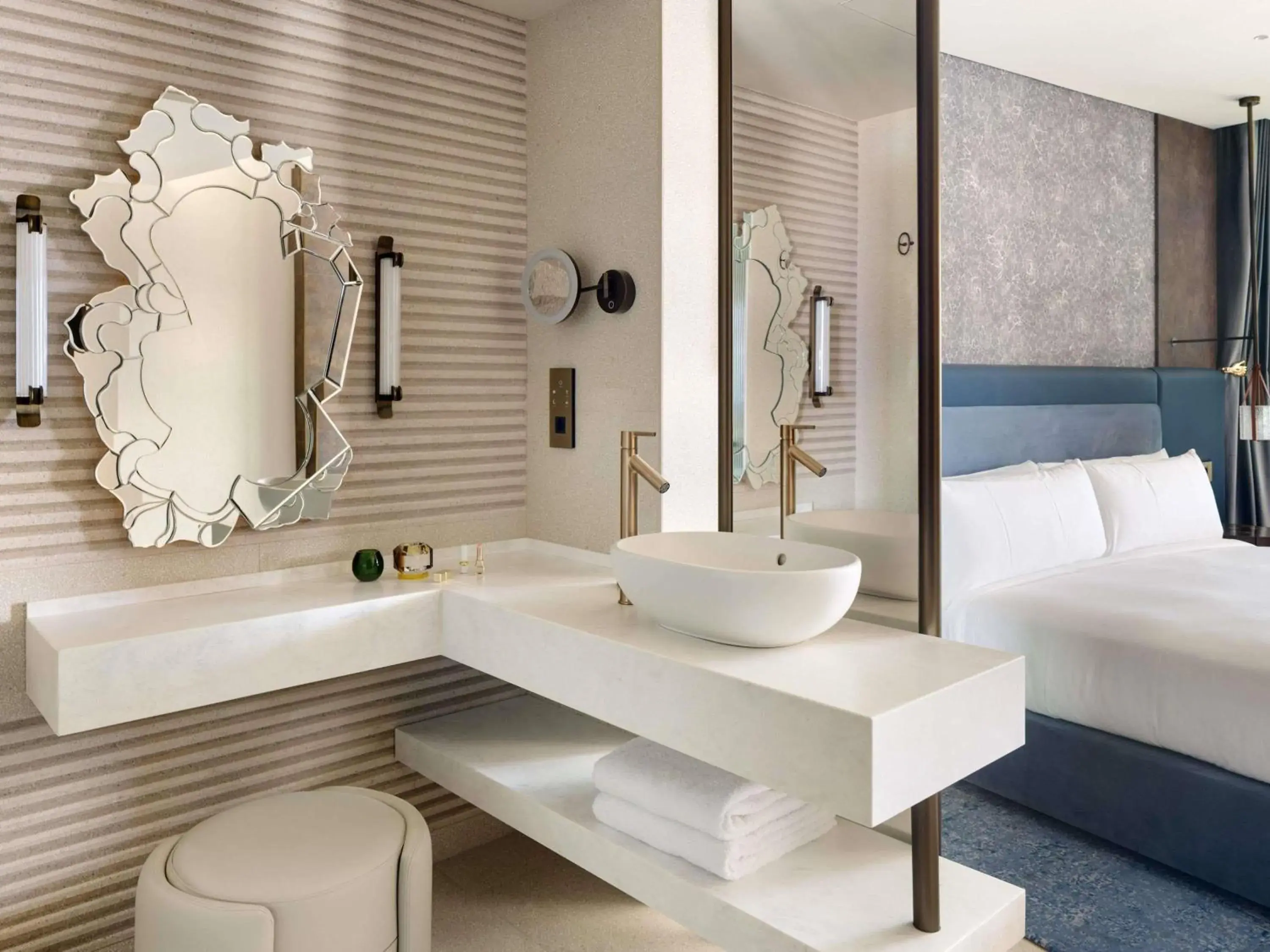 Bathroom, Bed in SLS Barcelona Bathroom, Bed in SLS Barcelona