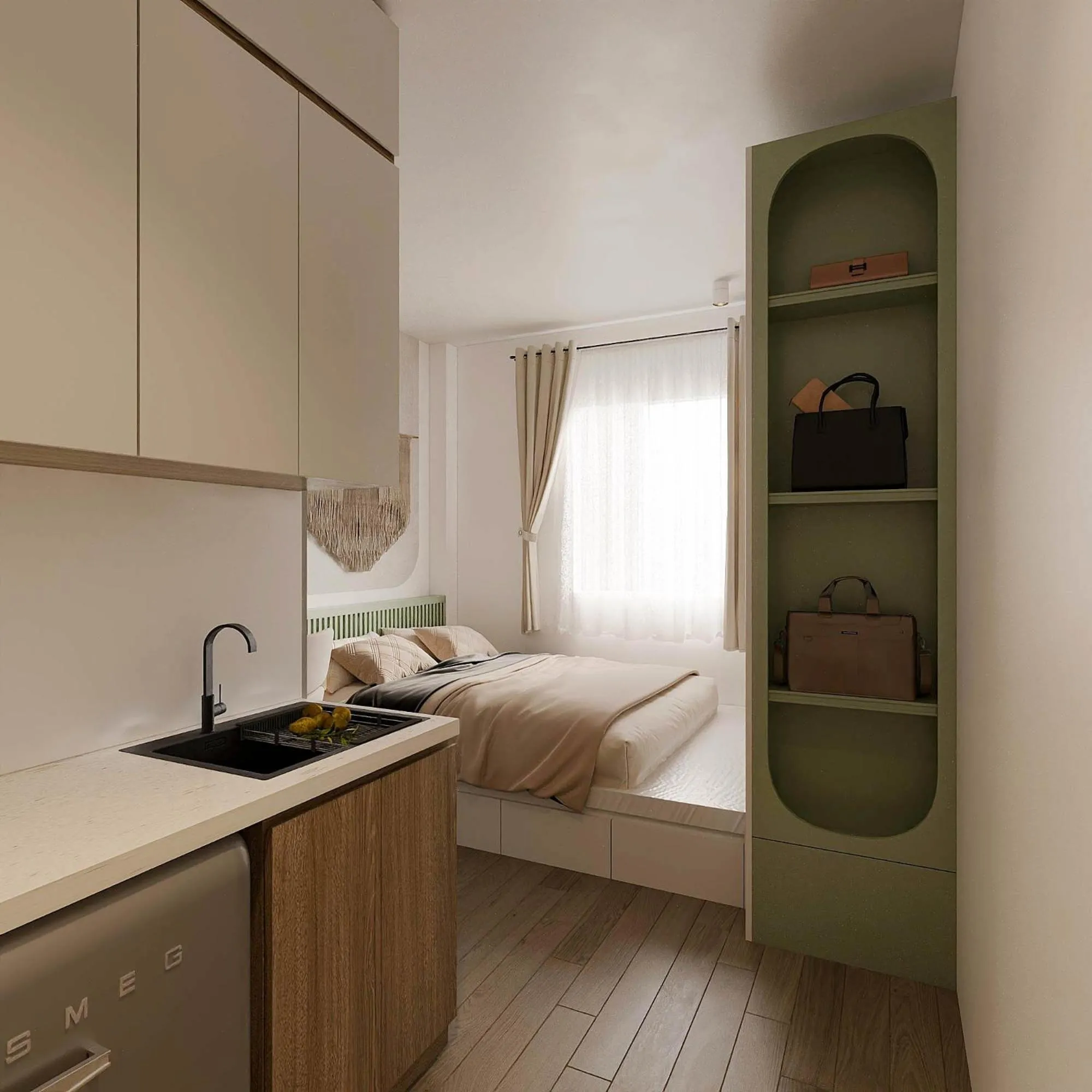 Kitchen or kitchenette, Bed in The Urban Westlake Apartment