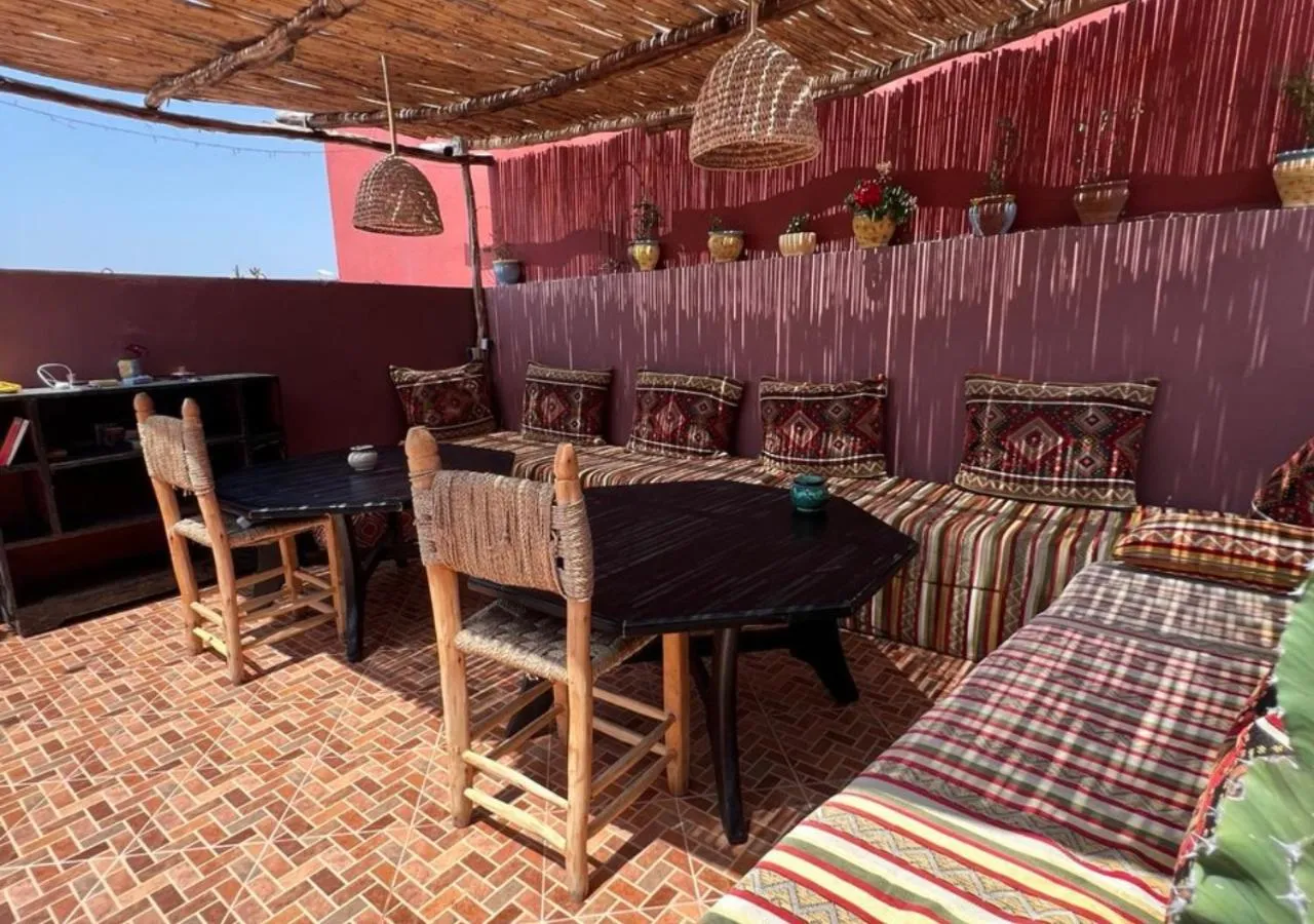 Seating area in Sable beach surf camp Tamraght