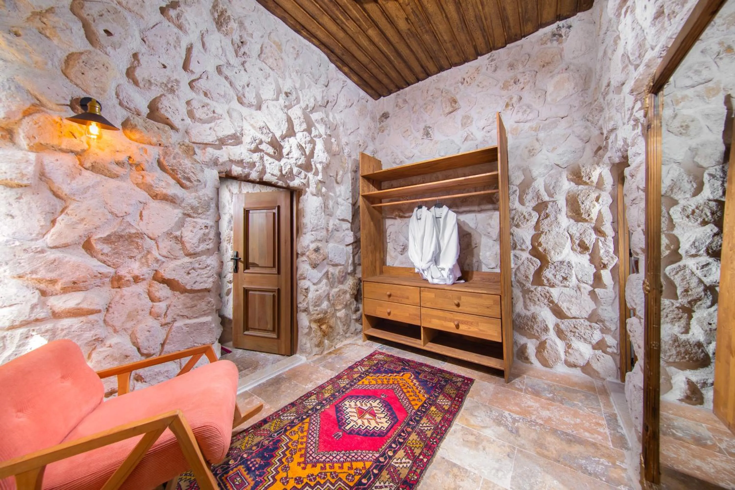 Living room, Bed in Cappadocia Cavusin Stone House