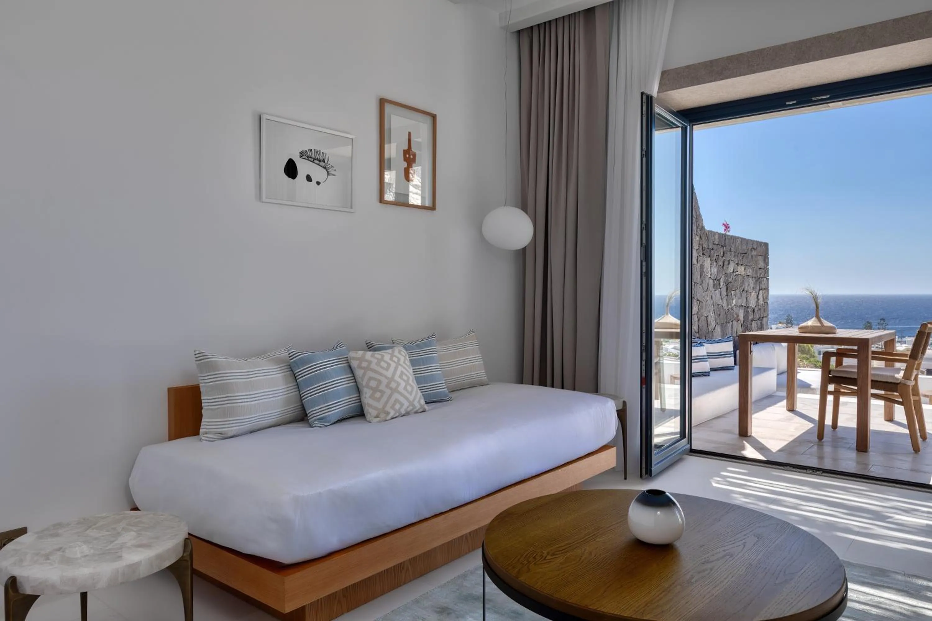 View (from property/room), Bed in Sandblu Santorini, LXR Hotels & Resorts