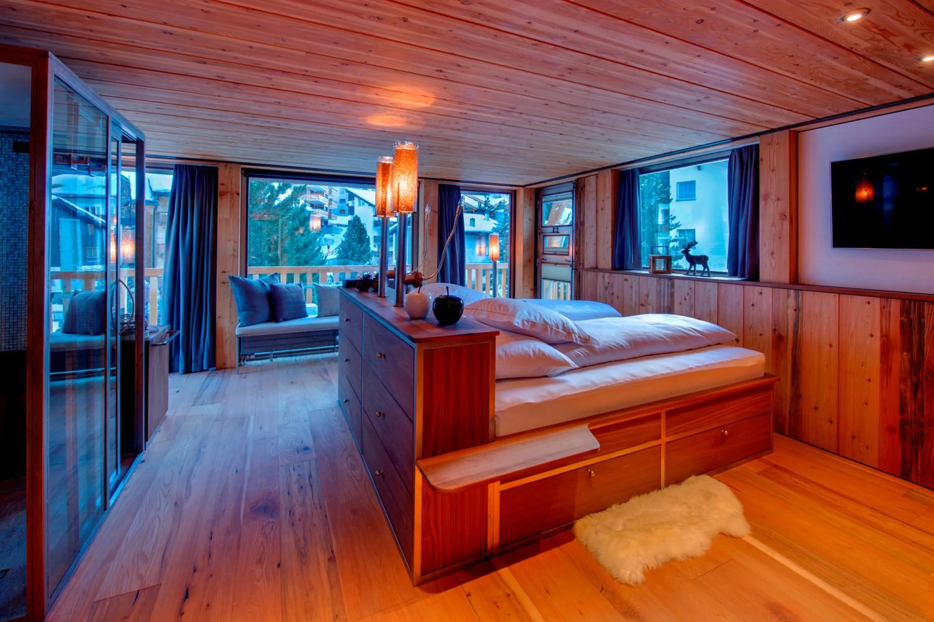 Bedroom, Bed in Luxury Chalet by Heinz Julen