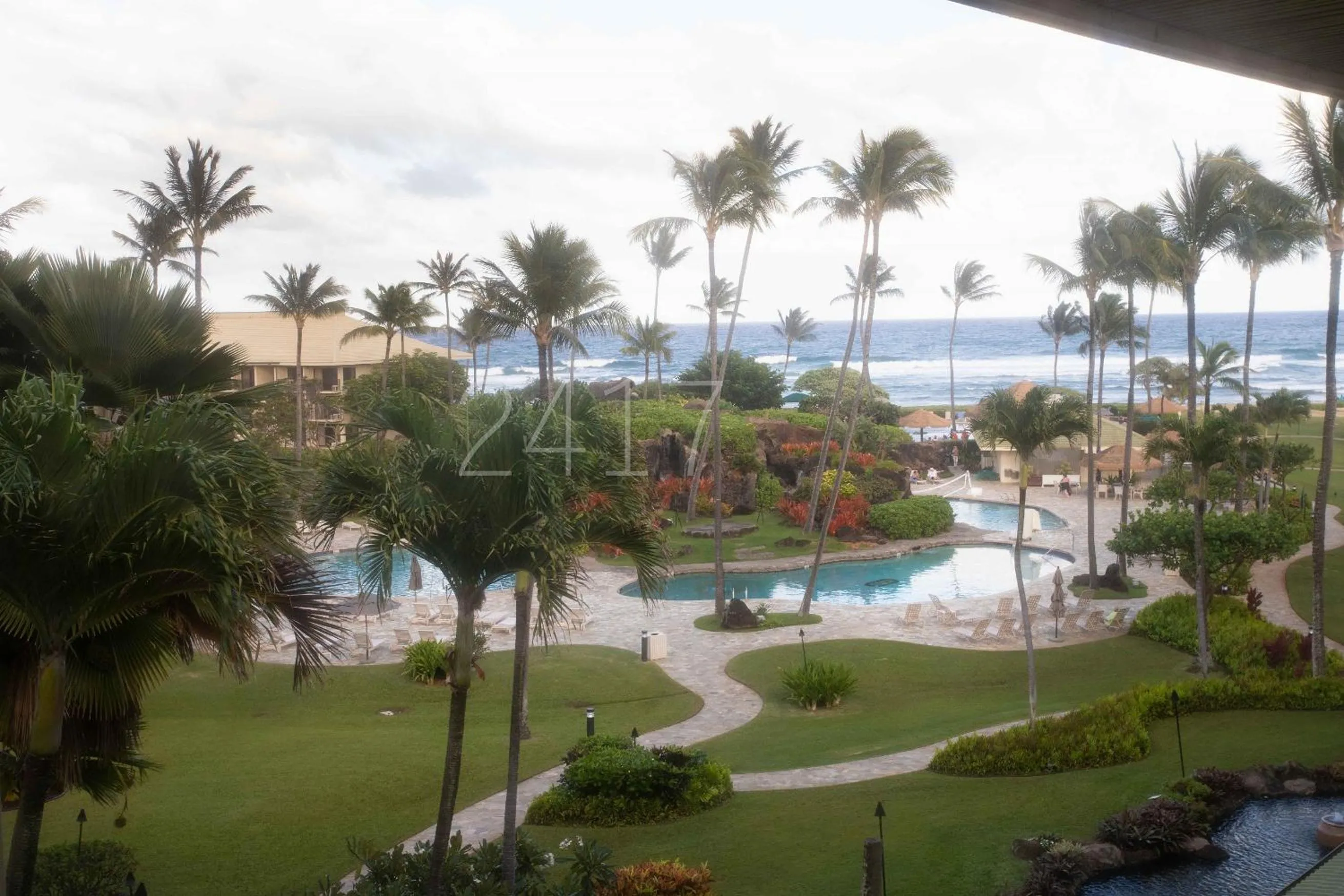 Bird's eye view in 2417 at Oceanfront Resort Lihue Kauai Beach Drive Private Condo