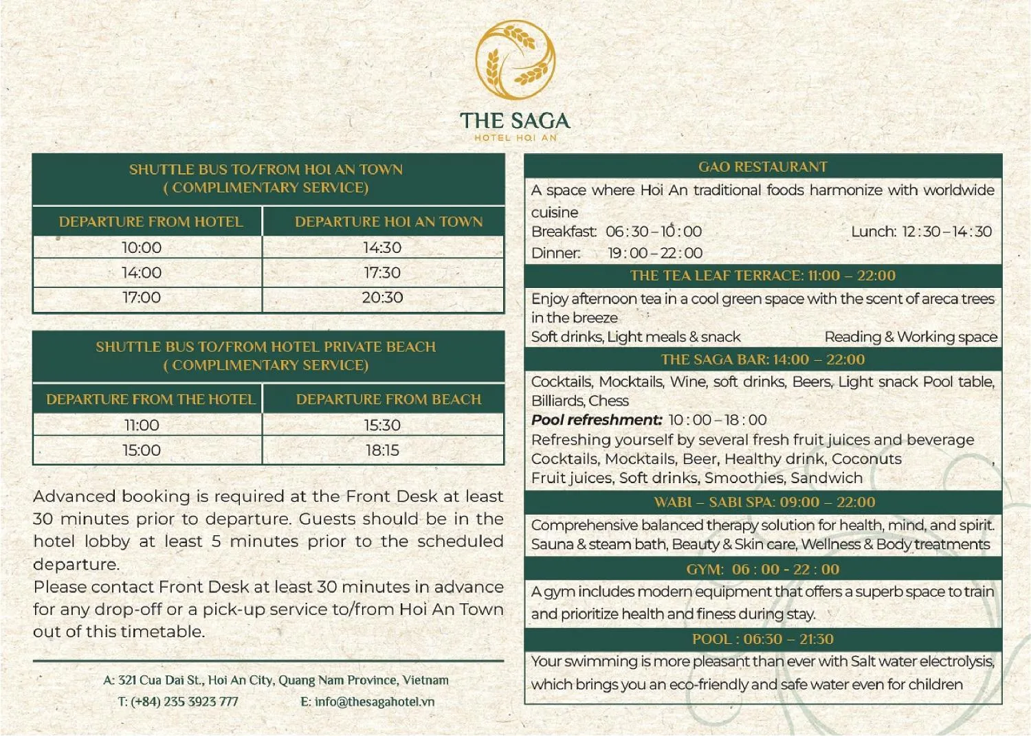 shuttle in The Saga Hotel Hoi An