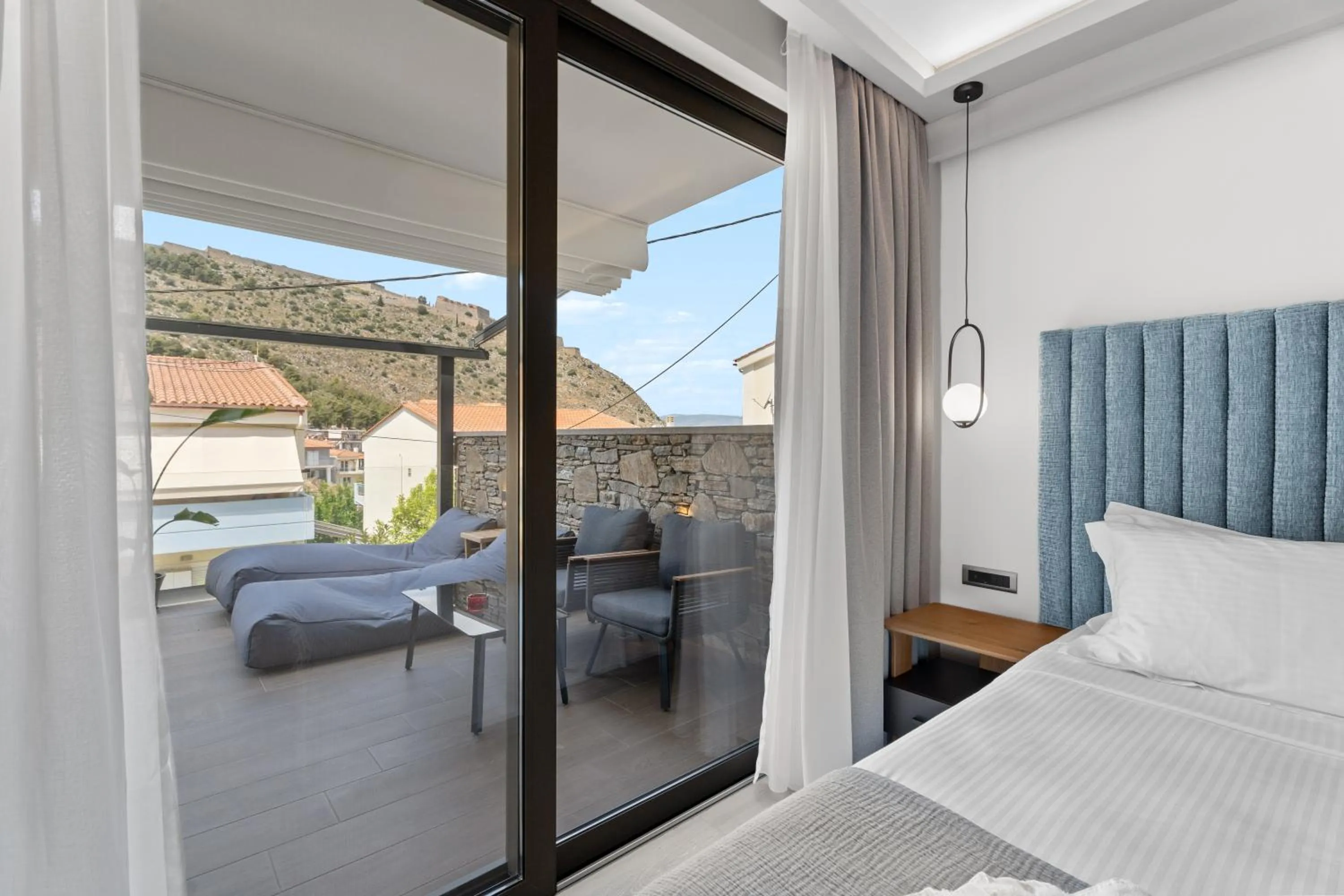 View (from property/room), Bed in Ennea Muses Rooms and Suites