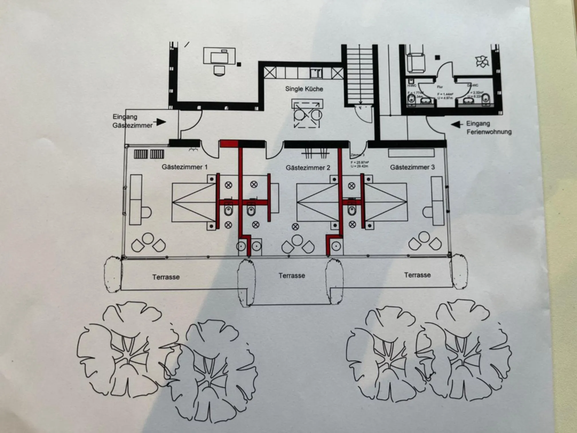 Glashaus mit 3 Gästezimmer