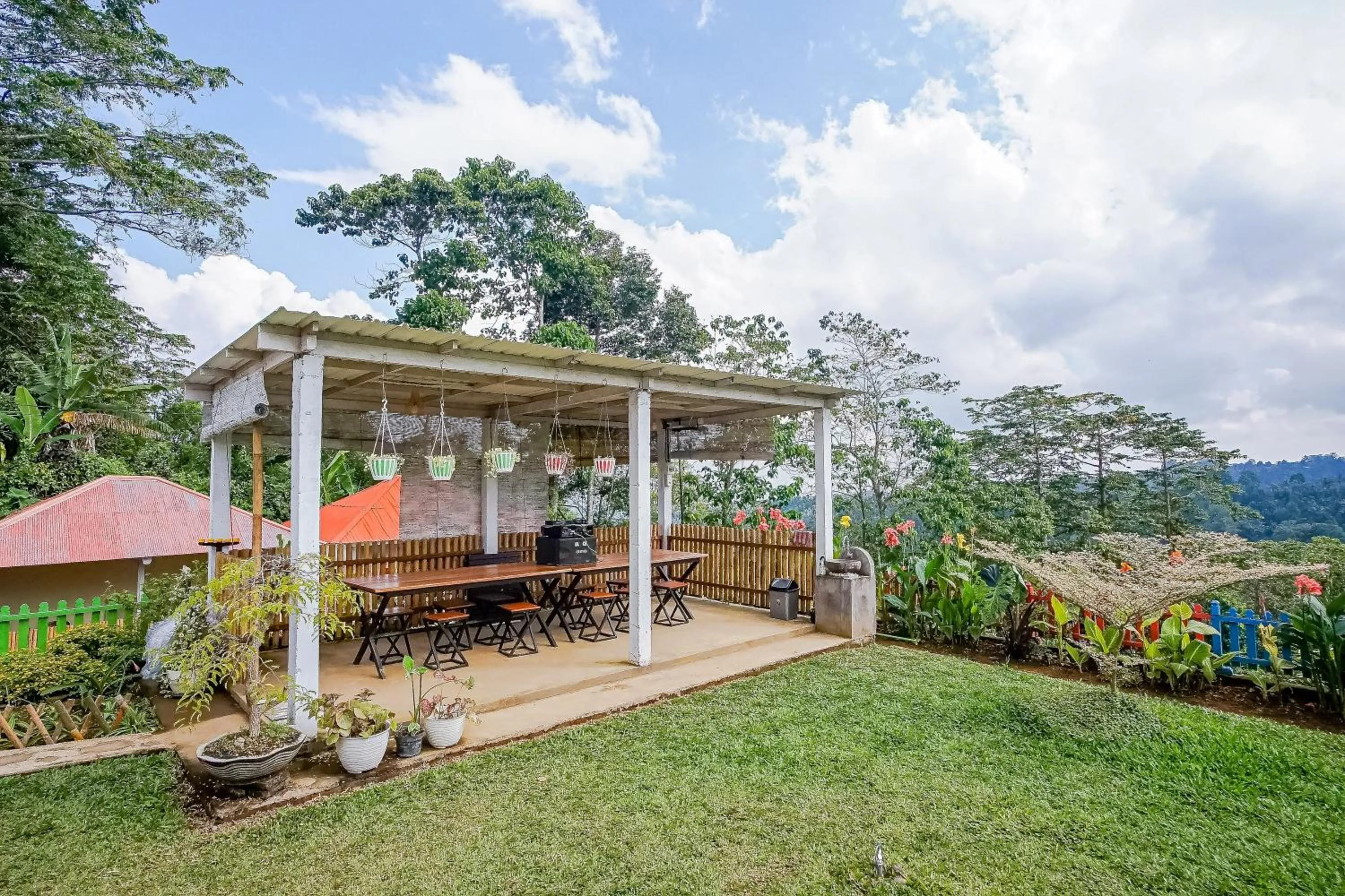 Seating area in Rainbow Glamping