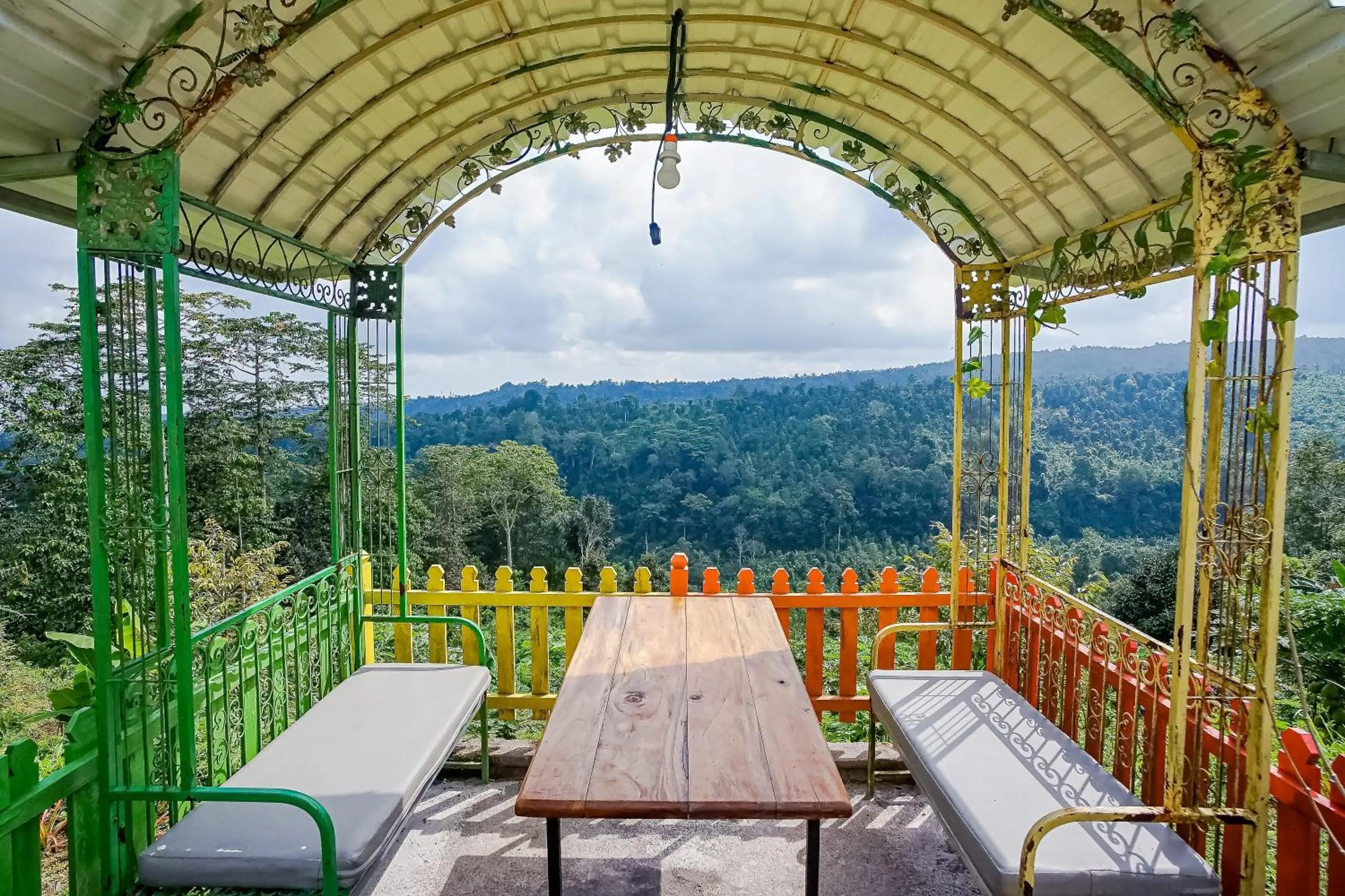 Seating area in Rainbow Glamping