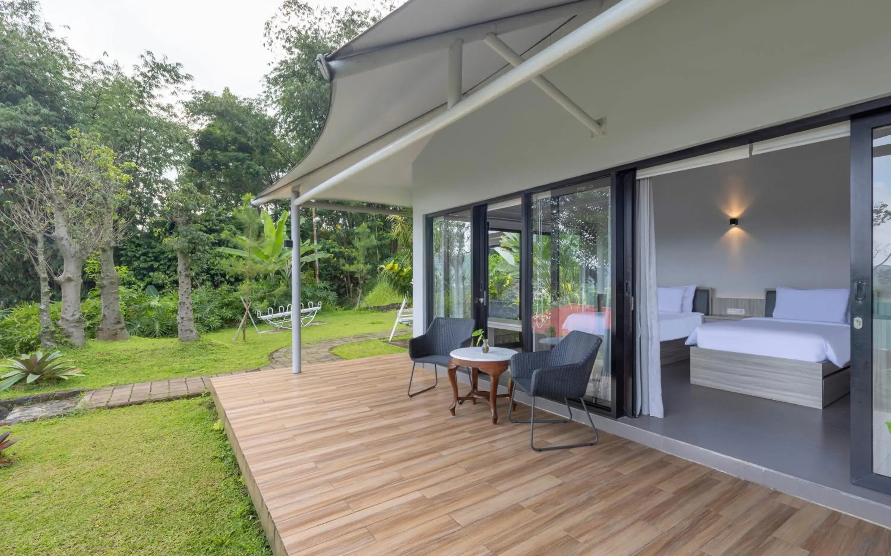 Balcony/Terrace, Bed in The Glamping at ARTOTEL Pelangi Park Balcony/Terrace, Bed in The Glamping at ARTOTEL Pelangi Park