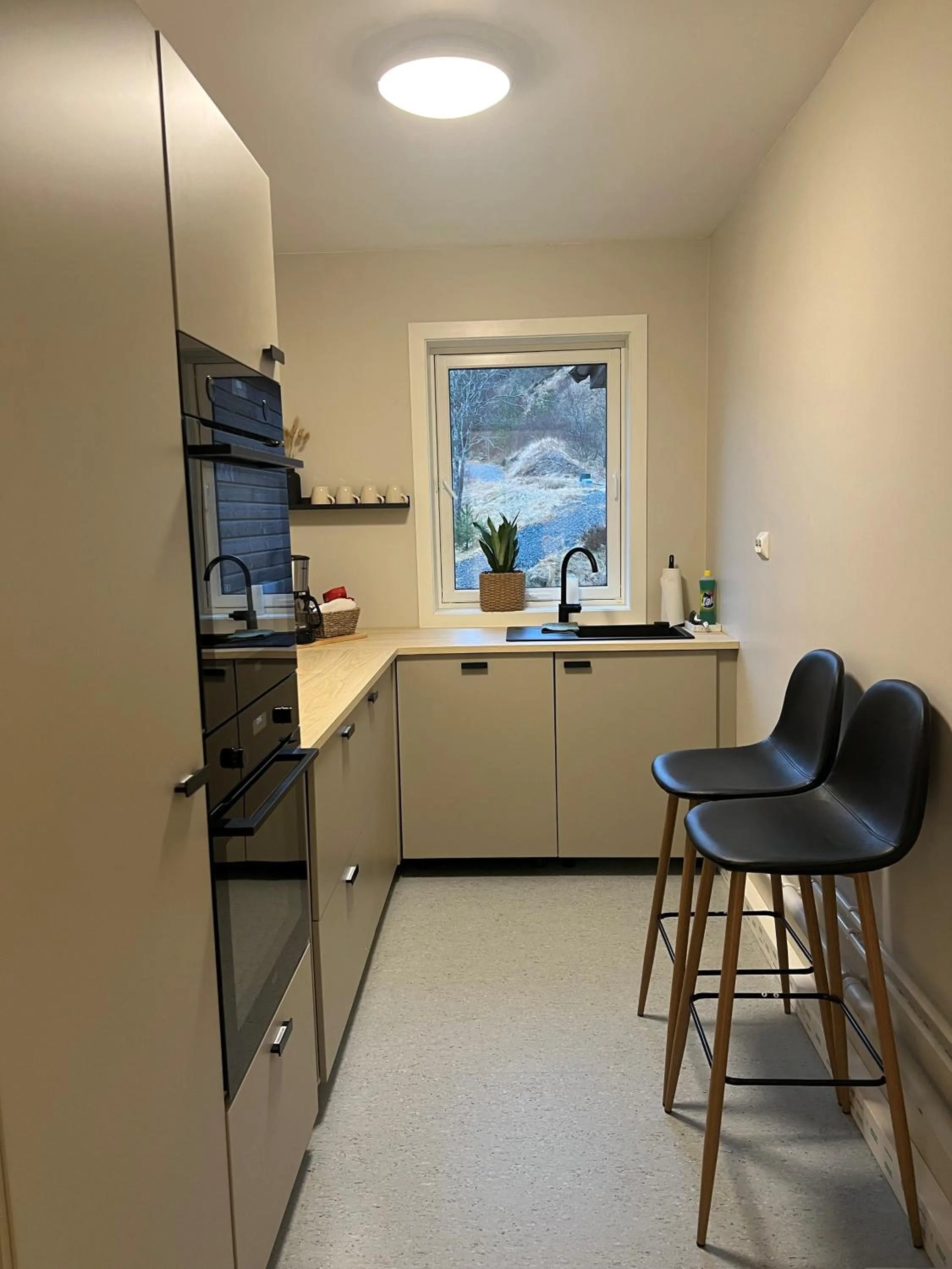 Kitchen or kitchenette in Selvbetjent leilighetshotell på Ålgård