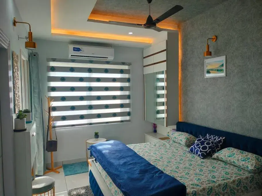 Bed in Blue Heart Home by the Ganges - Cosy 1Bhk-Veerbhadra Bed in Blue Heart Home by the Ganges - Cosy 1Bhk-Veerbhadra