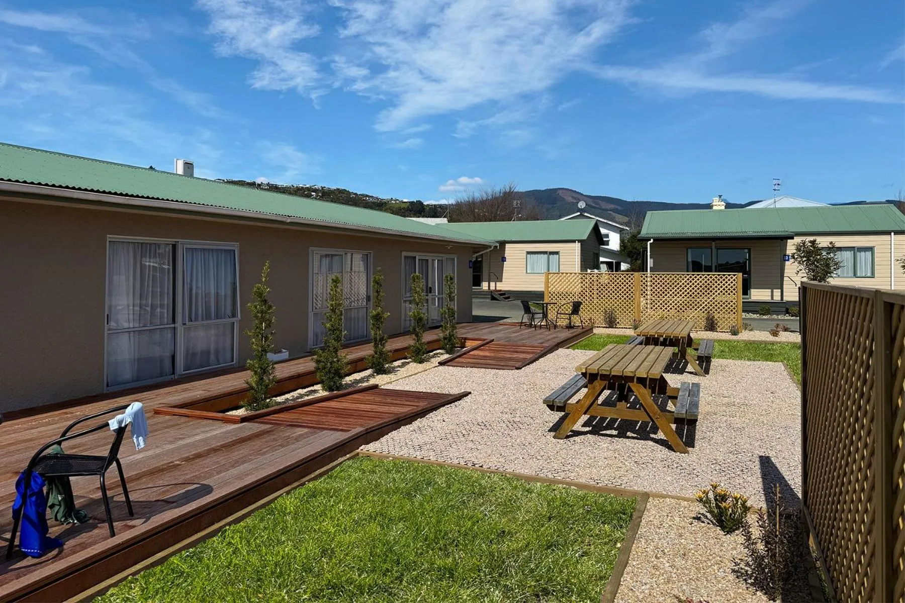 Patio in Tāhuna Beach Holiday Park