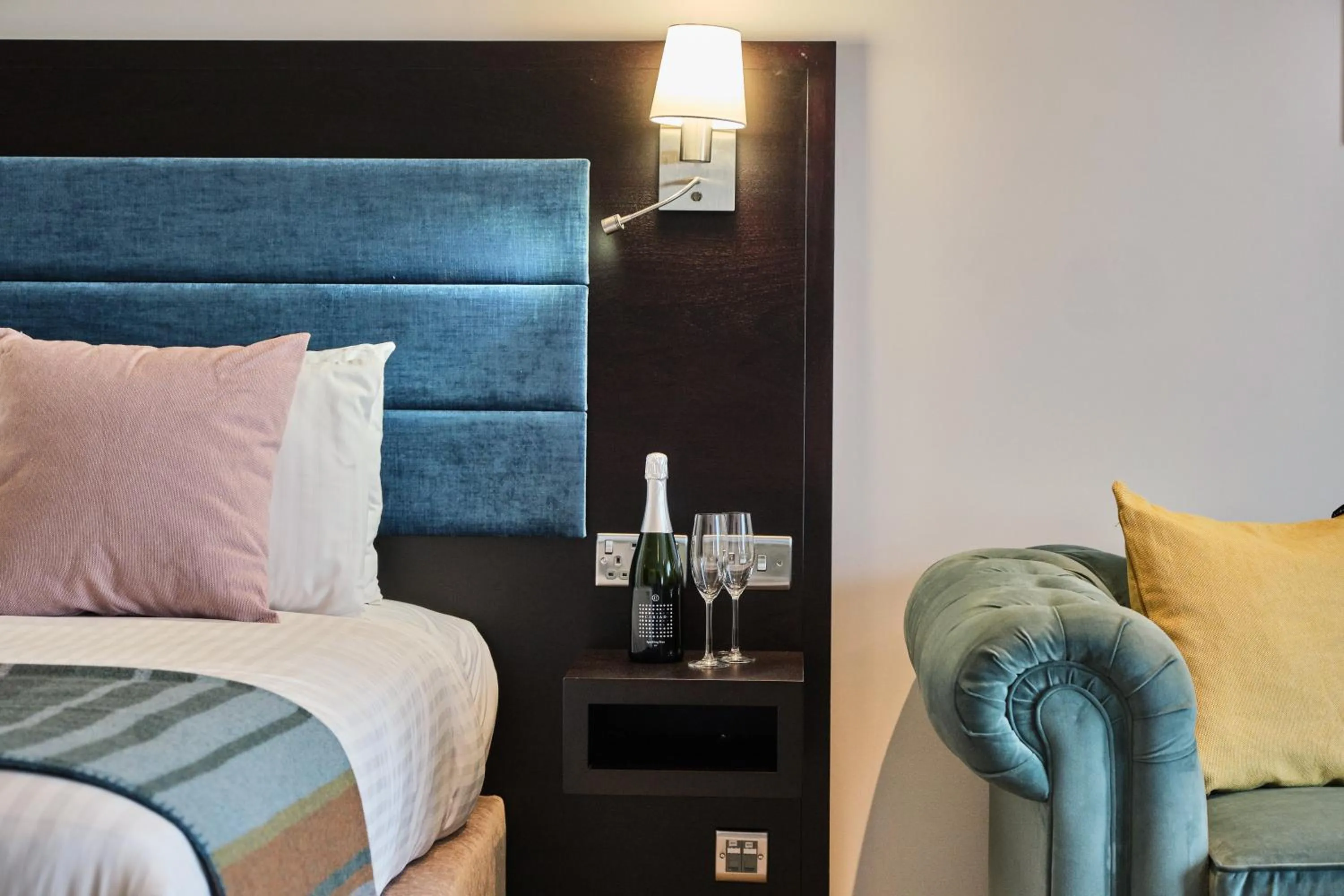 Seating area, Bed in Llanerch Vineyard Hotel