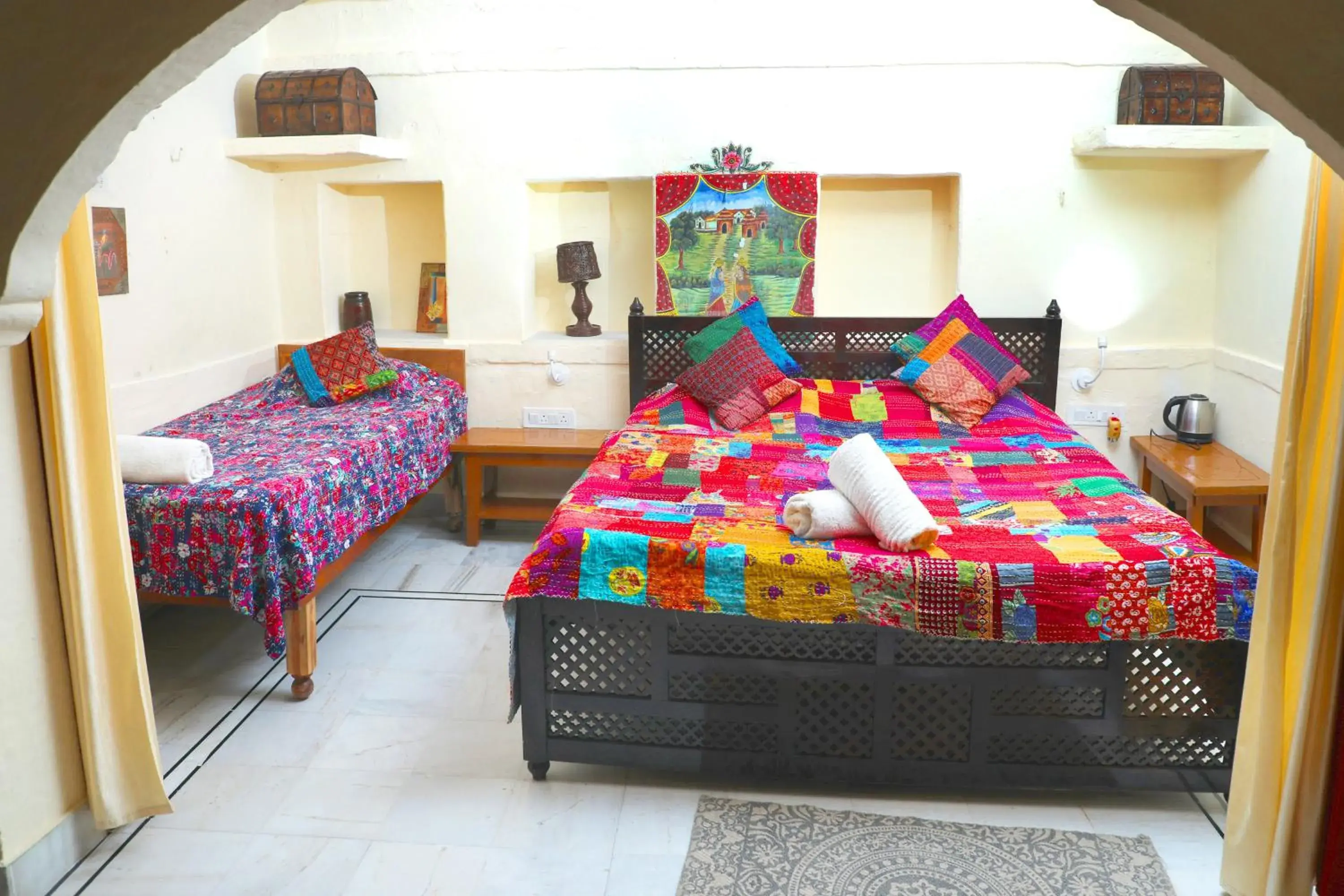 Bed in Jodhpur Heritage Haveli Guest House Bed in Jodhpur Heritage Haveli Guest House