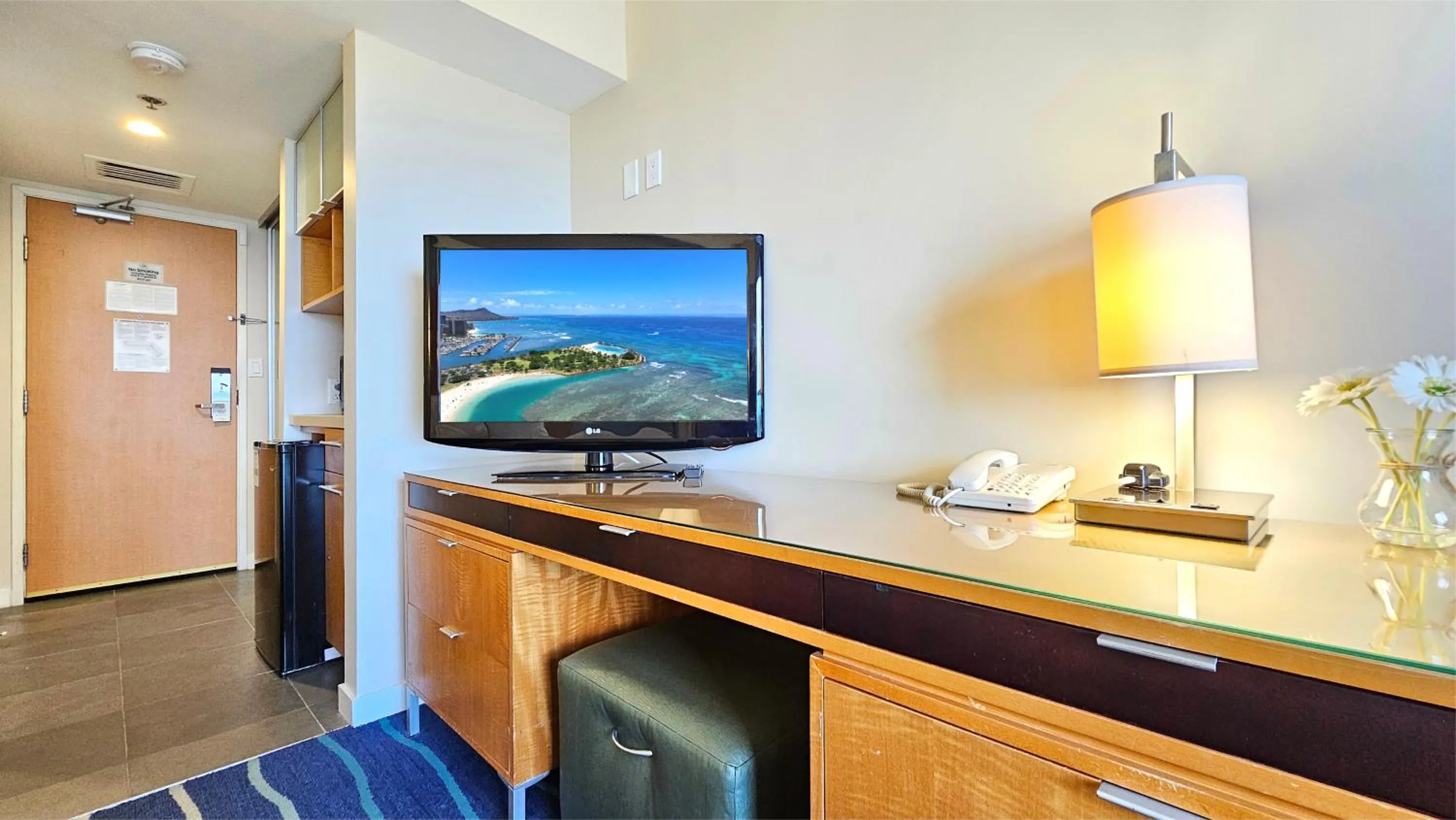 TV and multimedia in Ocean View Room at Ala Moana Hotel- Fees include