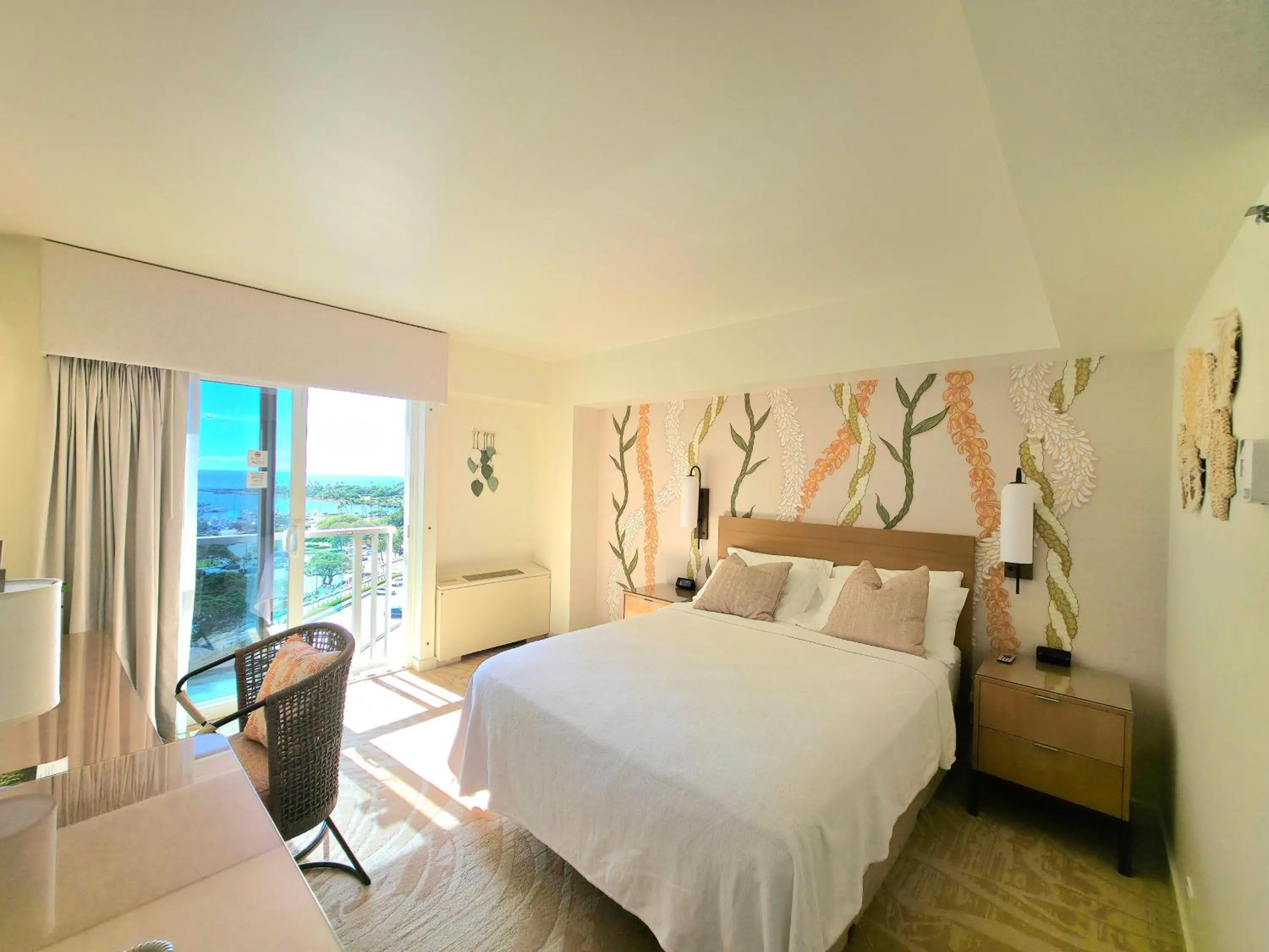 Bed in Ocean View Room at Ala Moana Hotel- Fees include