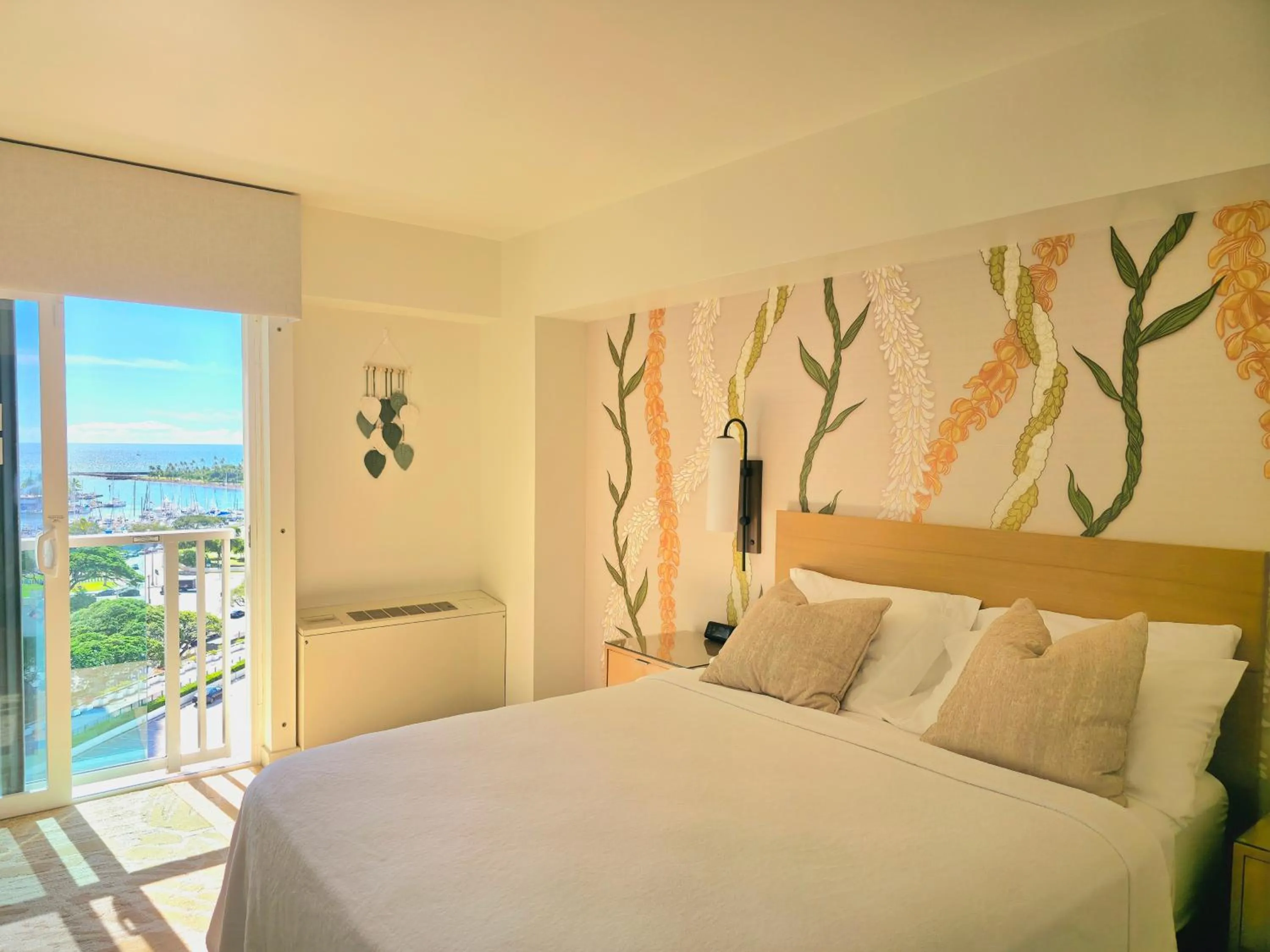 Bed in Ocean View Room at Ala Moana Hotel- Fees include