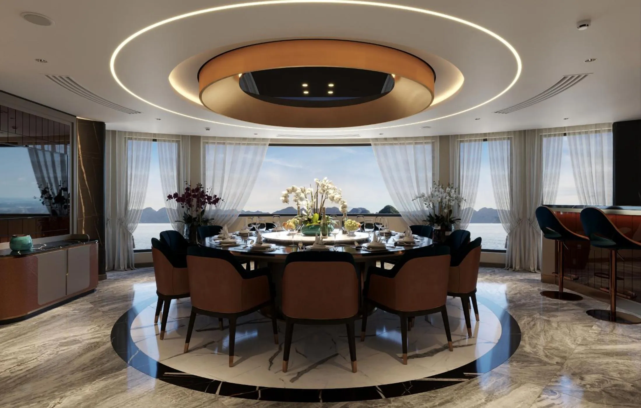 Dining area in Grand Pioneers Halong Bay Cruise 2