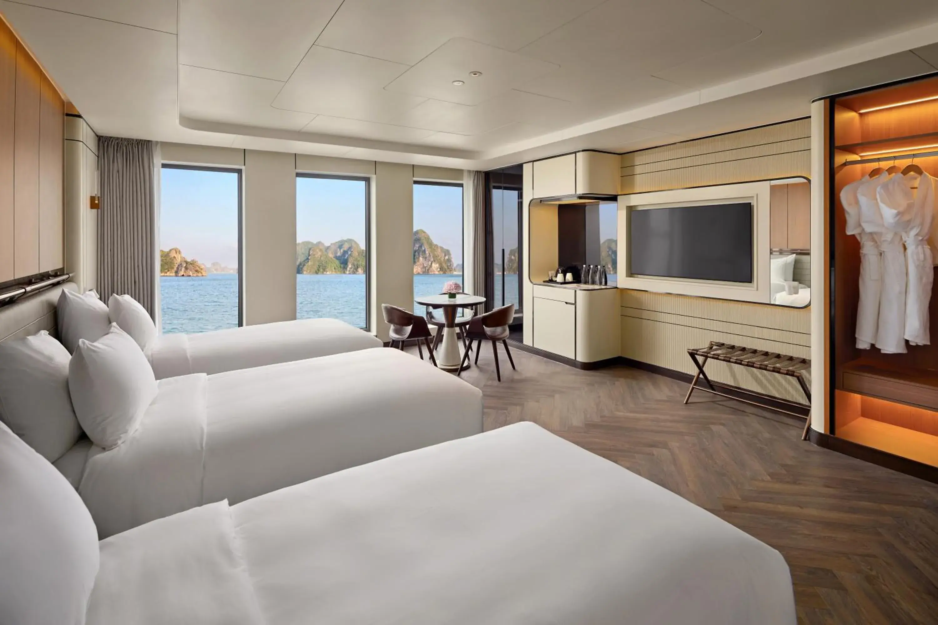 View (from property/room), Bed in Grand Pioneers Halong Bay Cruise 2 View (from property/room), Bed in Grand Pioneers Halong Bay Cruise 2