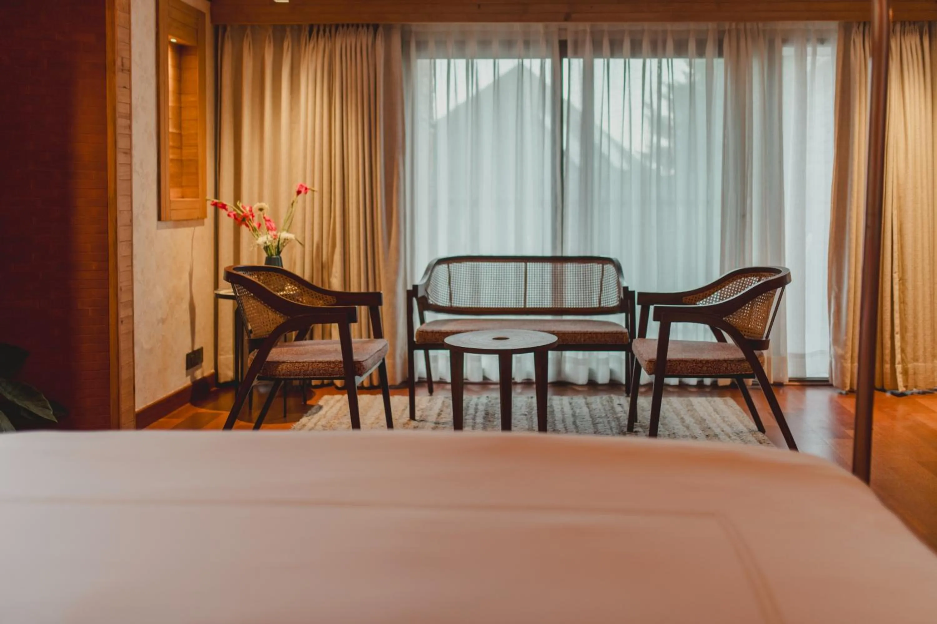 Seating area, Bed in Brij Atmanya Bhowali, Nainital, A Luxury Mountain Escape