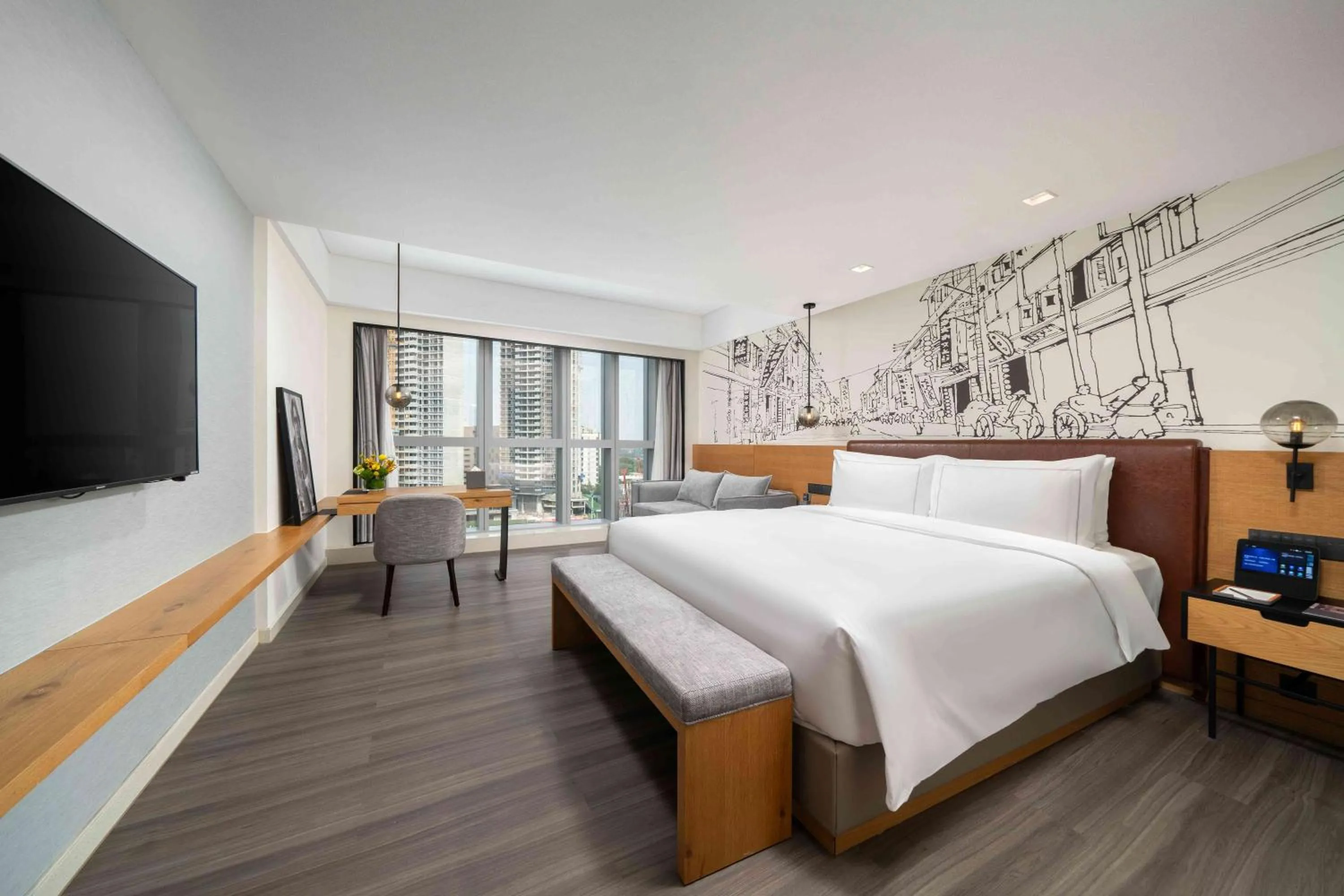 Photo of the whole room, Bed in UrCove by HYATT Guangzhou Canton Tower Exhibition CenterFree shuttle buses for the Canton Fair and the certificate - handling points for Phase 1