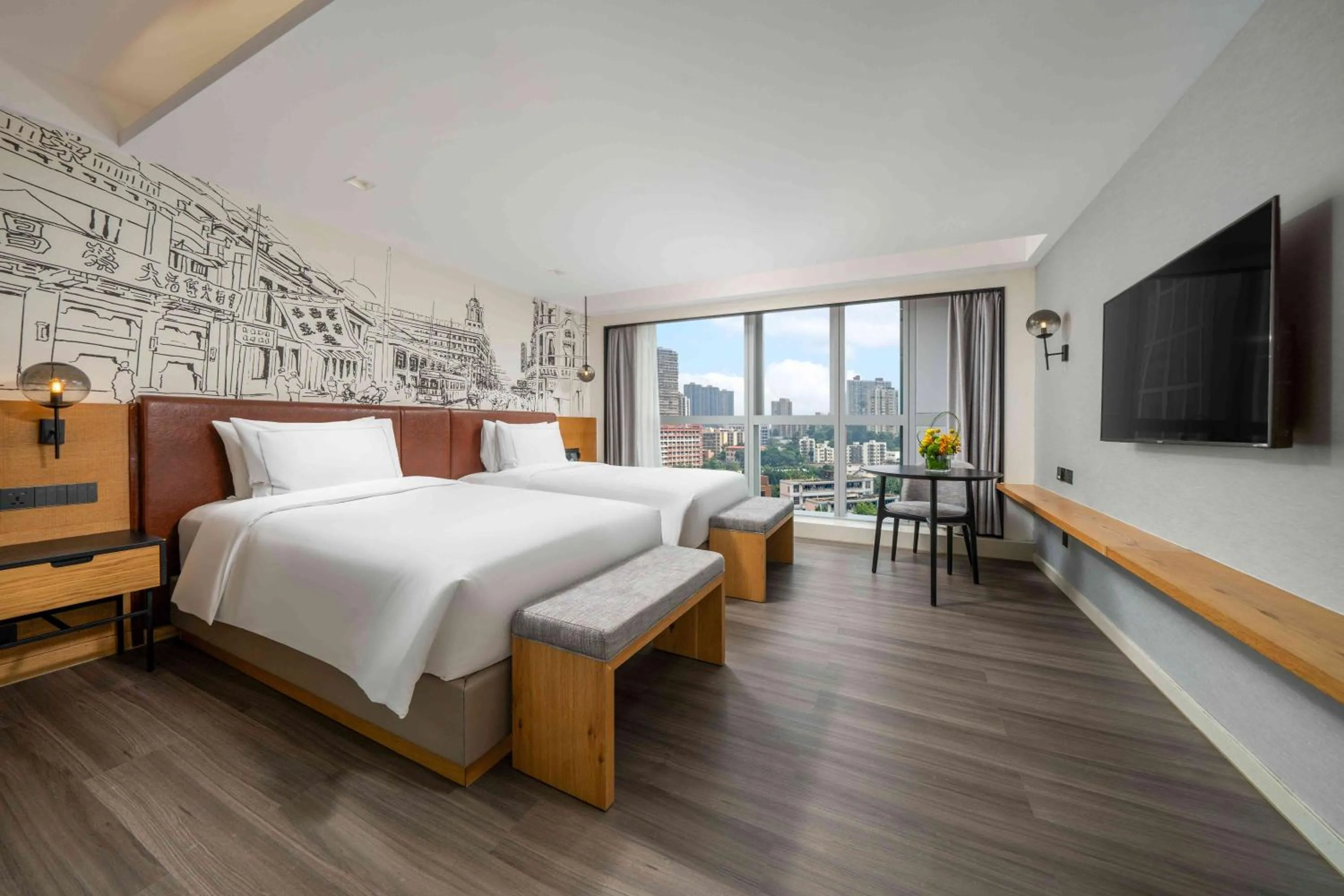 Photo of the whole room, Bed in UrCove by HYATT Guangzhou Canton Tower Exhibition CenterFree shuttle buses for the Canton Fair and the certificate - handling points for Phase 1