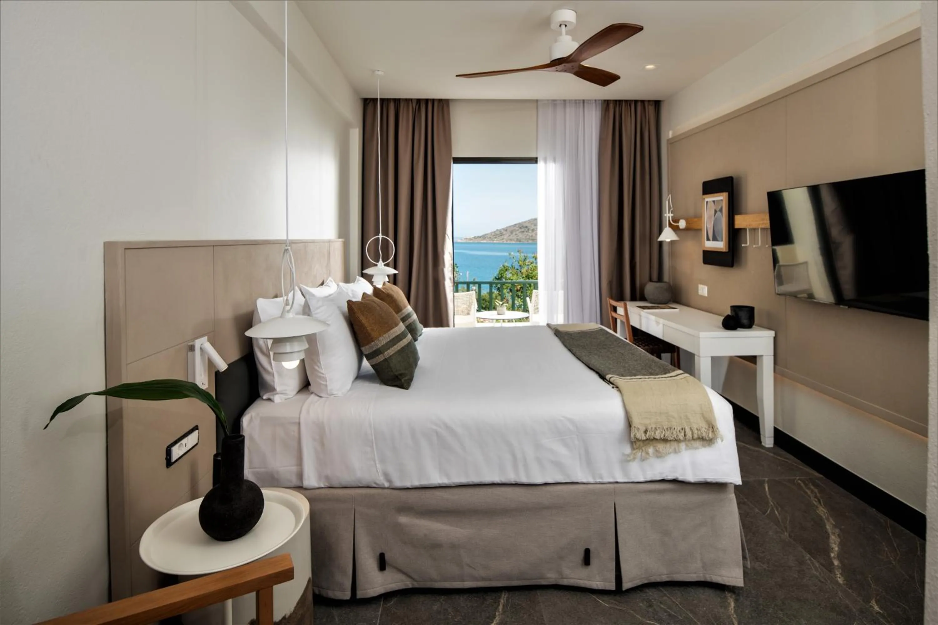 View (from property/room), Bed in Domes Aulus Elounda, Adults only, Curio Collection by Hilton