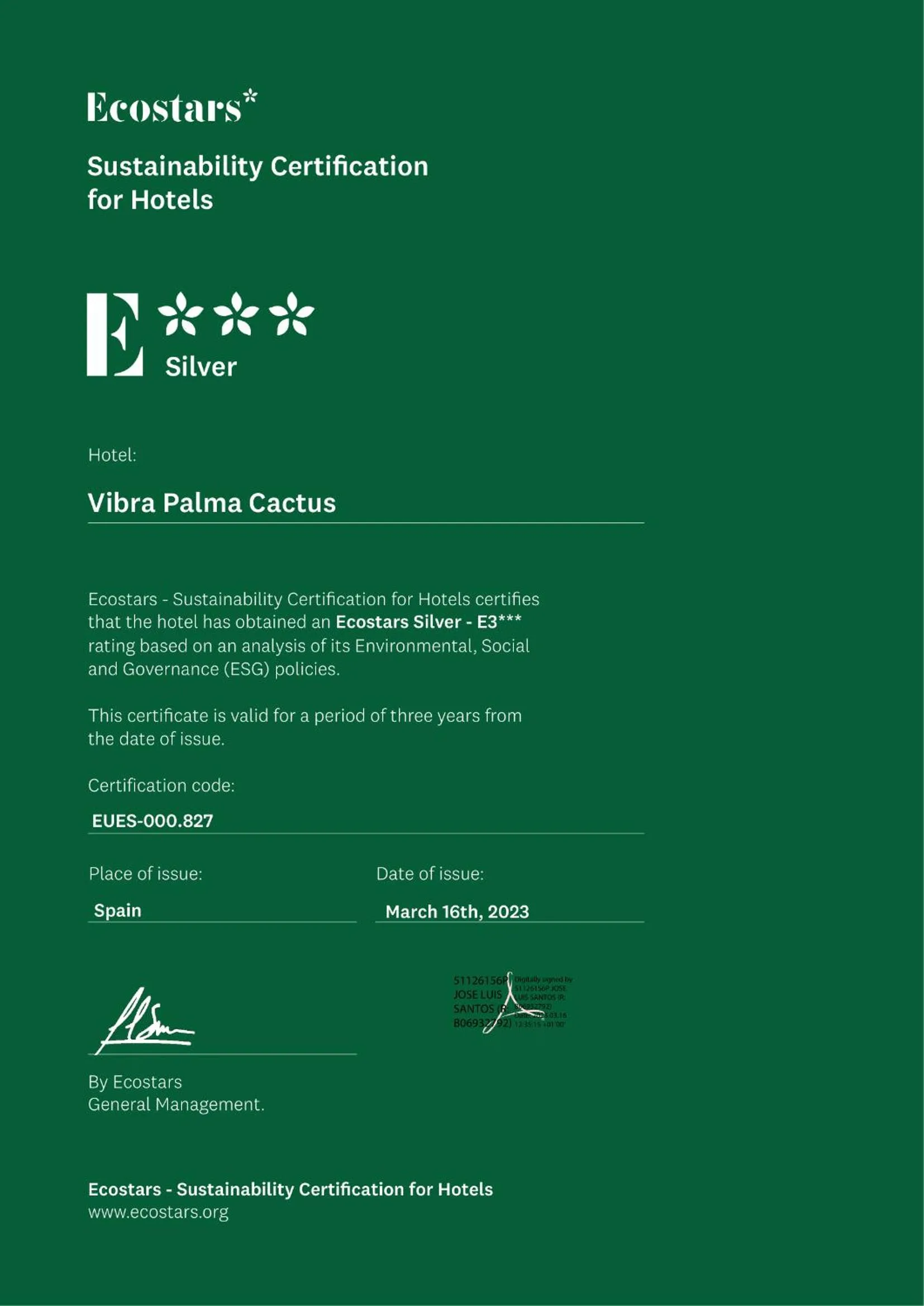 Logo/Certificate/Sign in Hotel Vibra Palma Cactus