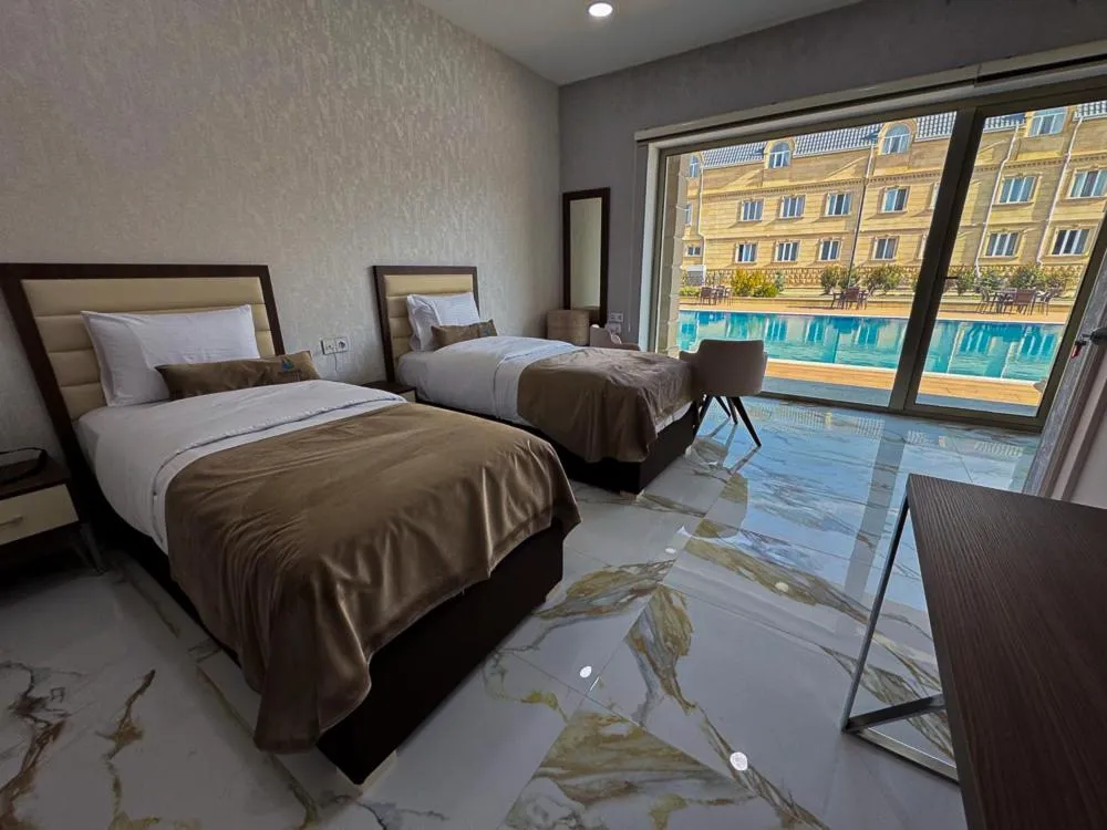 Pool view, Bed in Gabala Bless Hotel Cottage