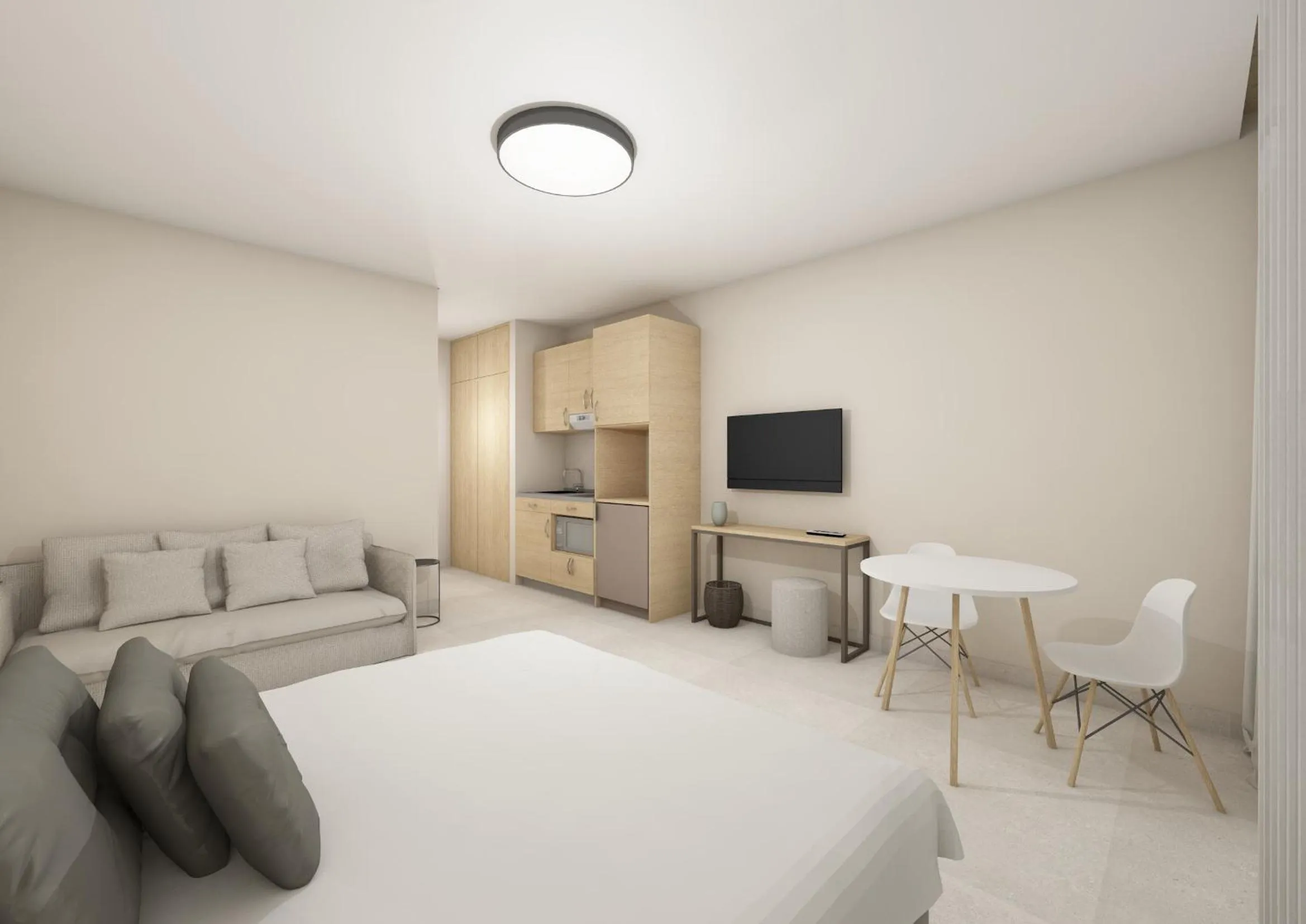 Kitchen or kitchenette, Bed in Kalloudis Hotel Apartments
