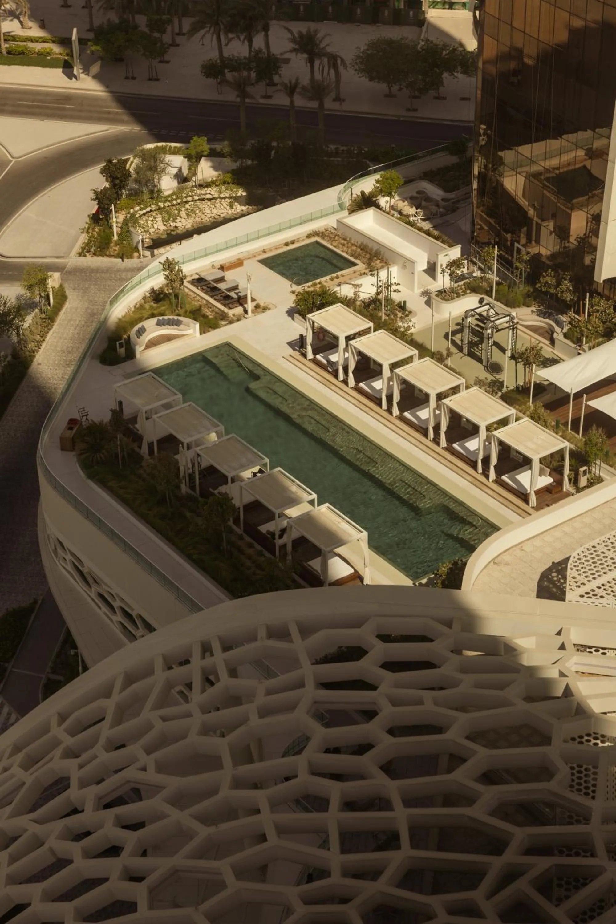 Pool view in Rosewood Doha