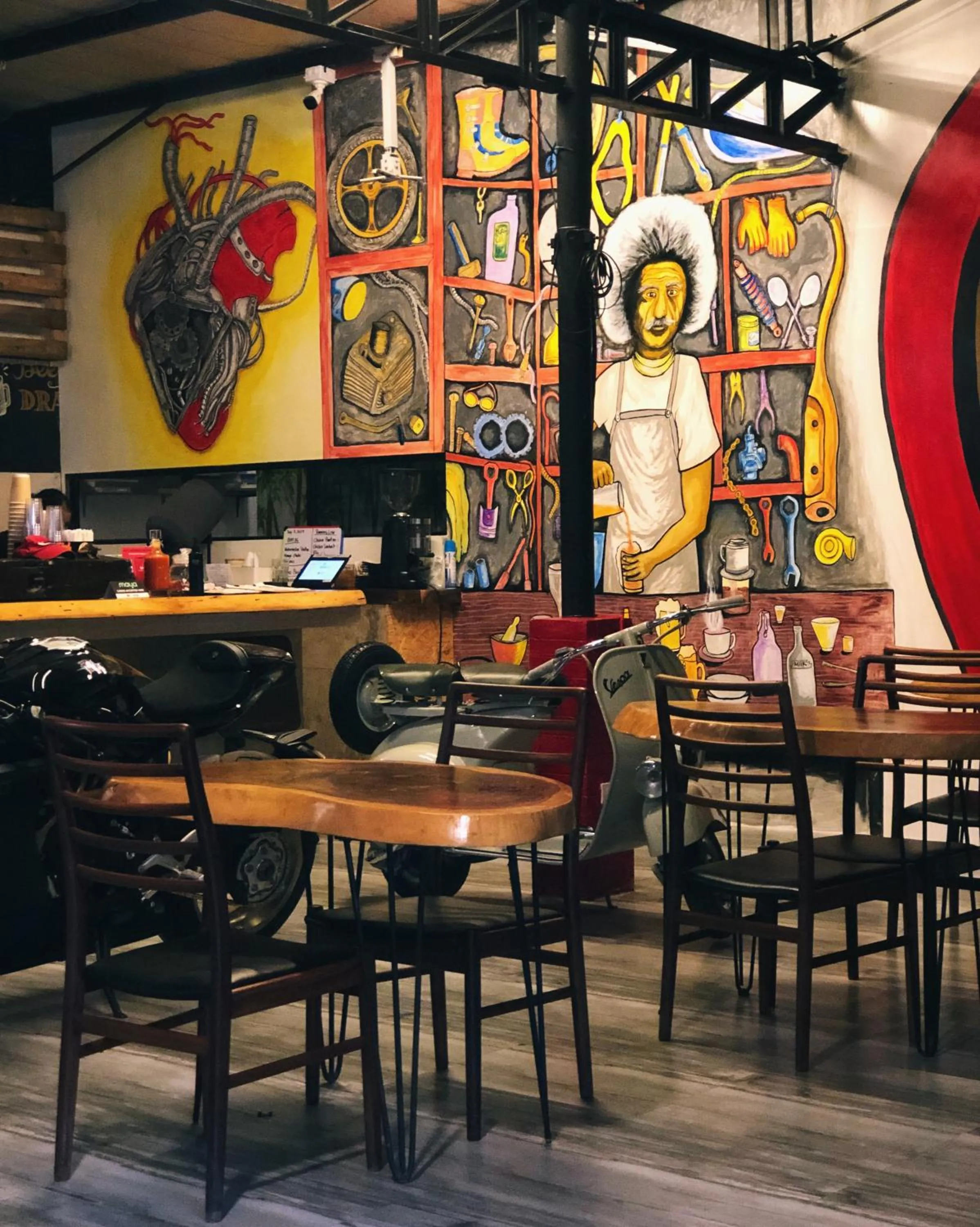 Dining area in Cafe Moto Hostel