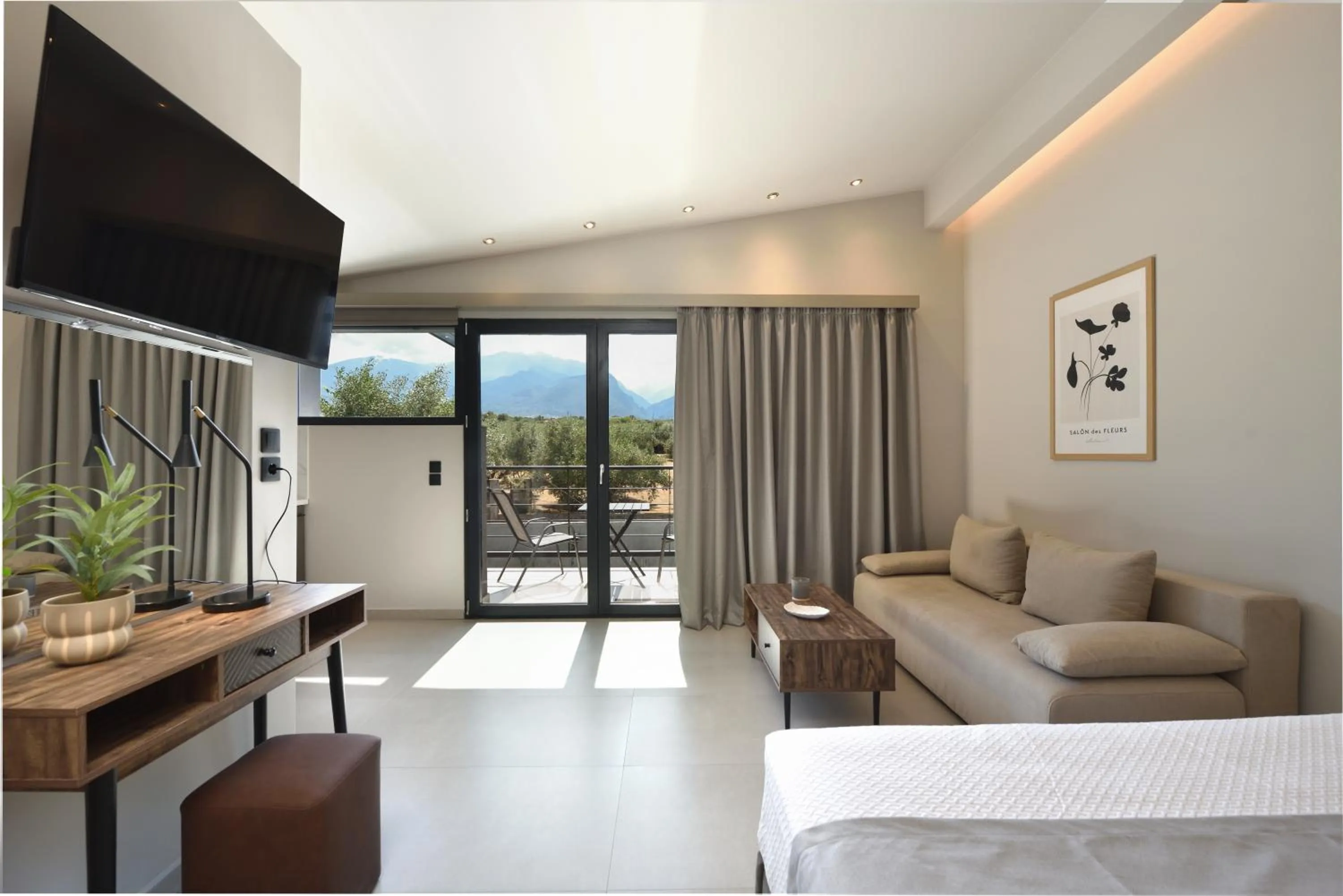 TV and multimedia, Bed in Olive All-Seasons Suites, Panel Hospitality Homes & Villas