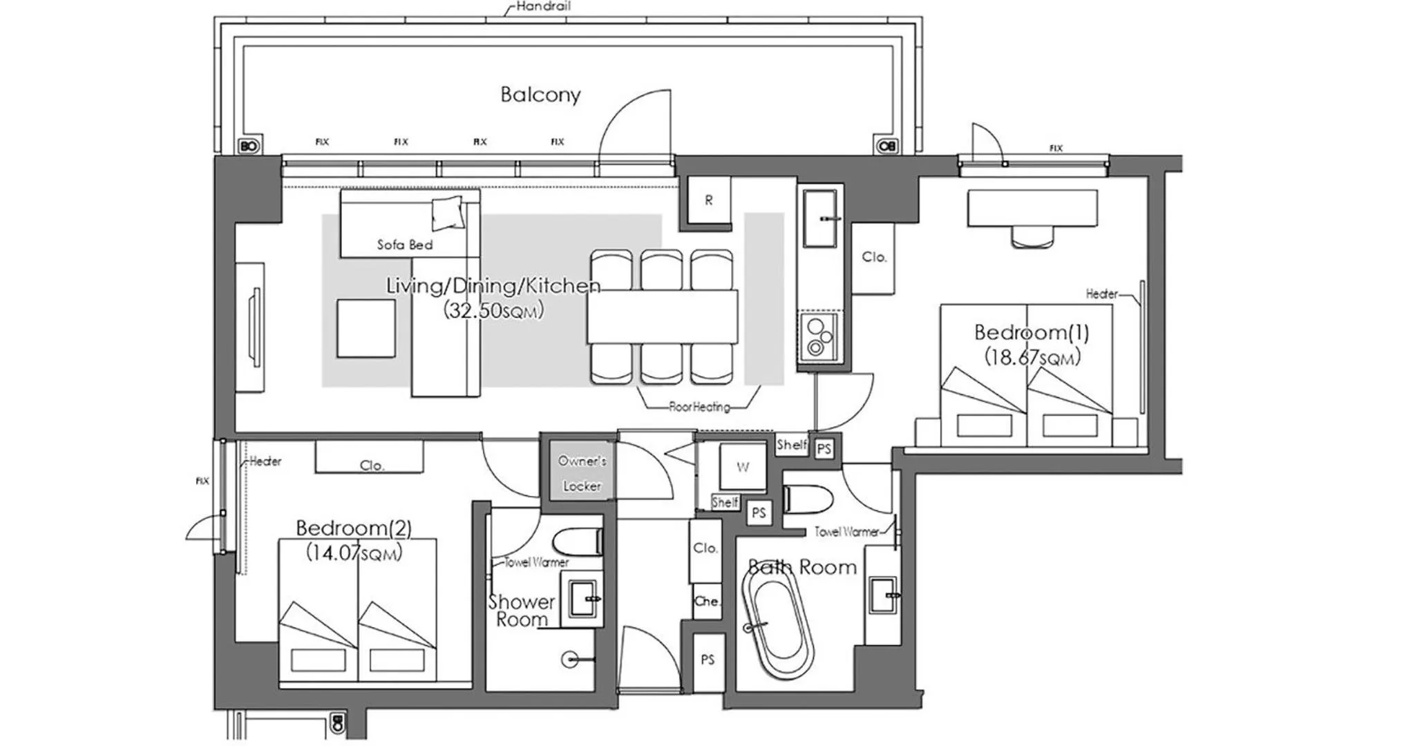 Floor plan in HOTEL LA VIGNE HAKUBA by Onko Chishin