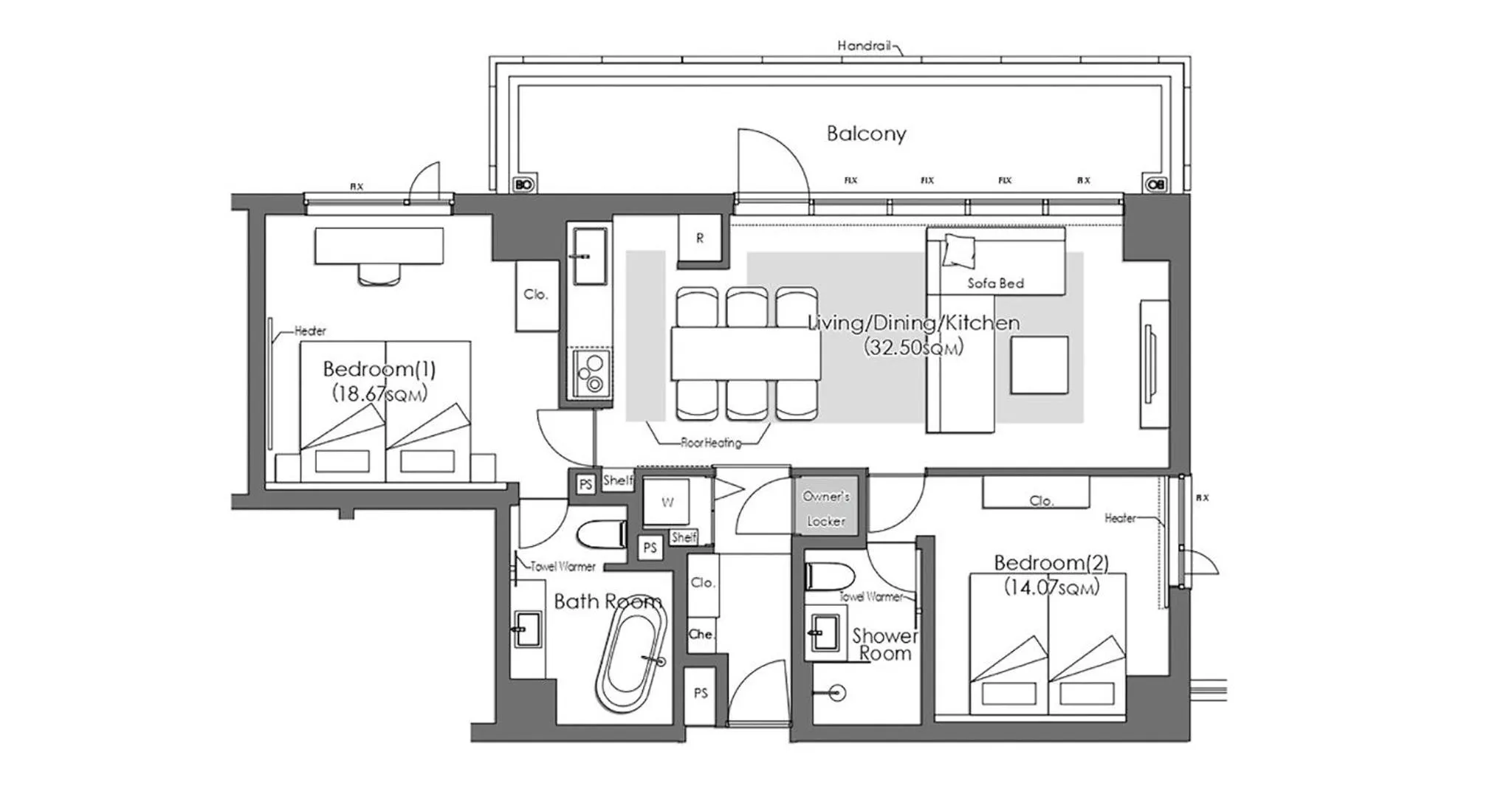Floor plan in HOTEL LA VIGNE HAKUBA by Onko Chishin