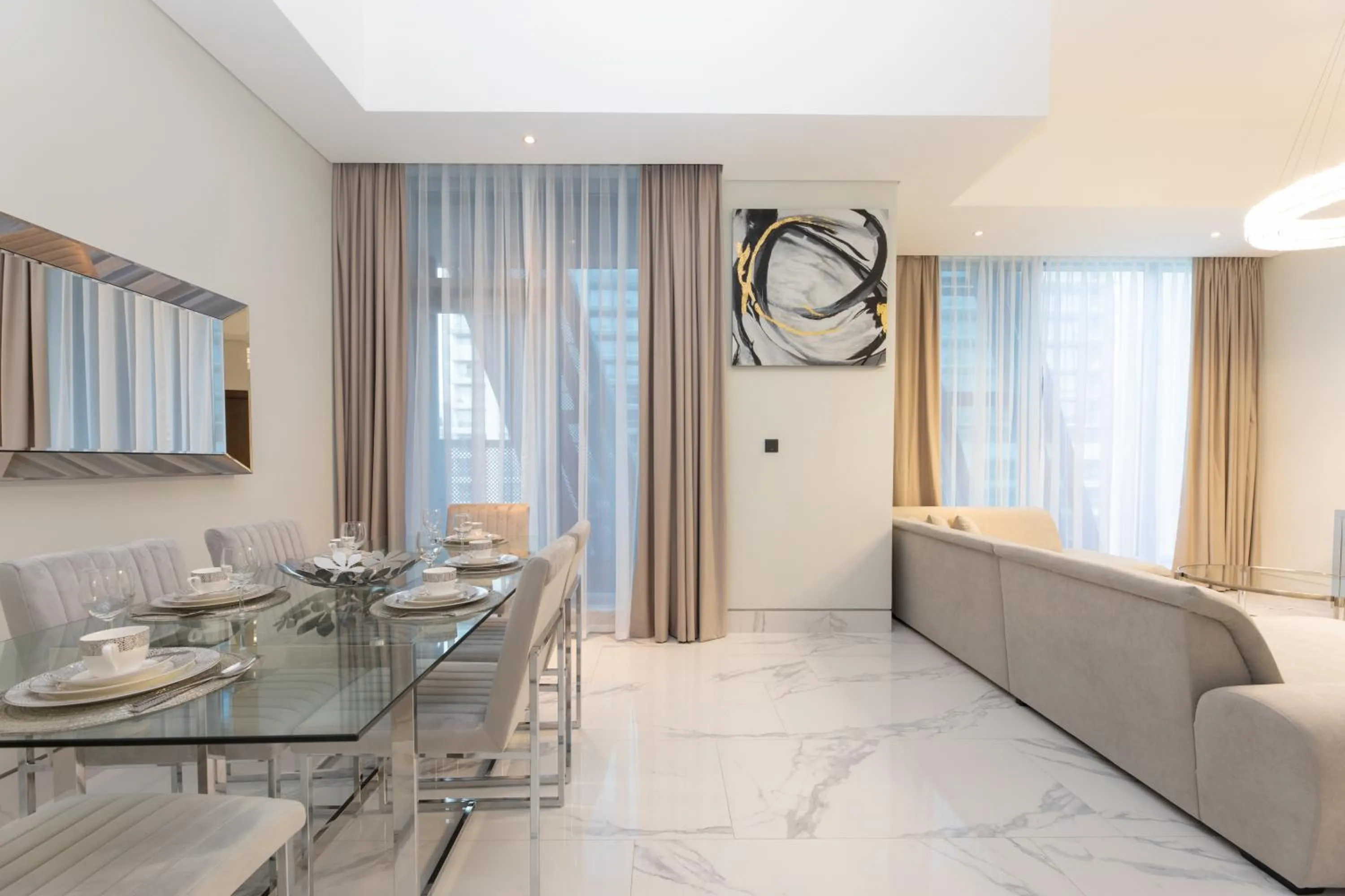 Living room in GLOBALSTAY J One Tower Apartments at Pearl of UAE