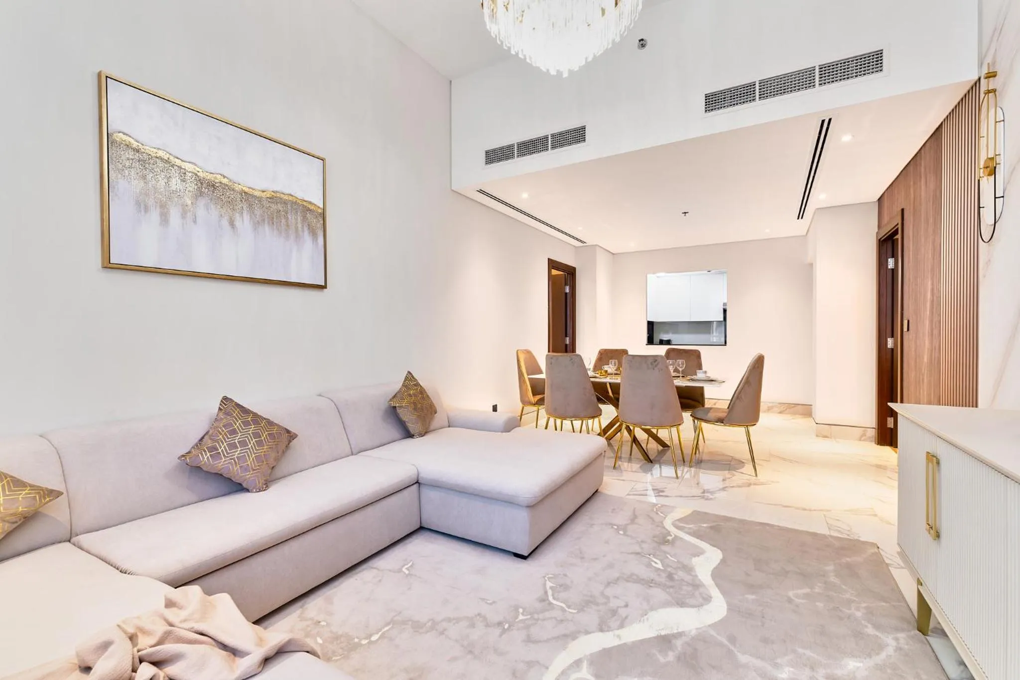 Living room in GLOBALSTAY J One Tower Apartments at Pearl of UAE