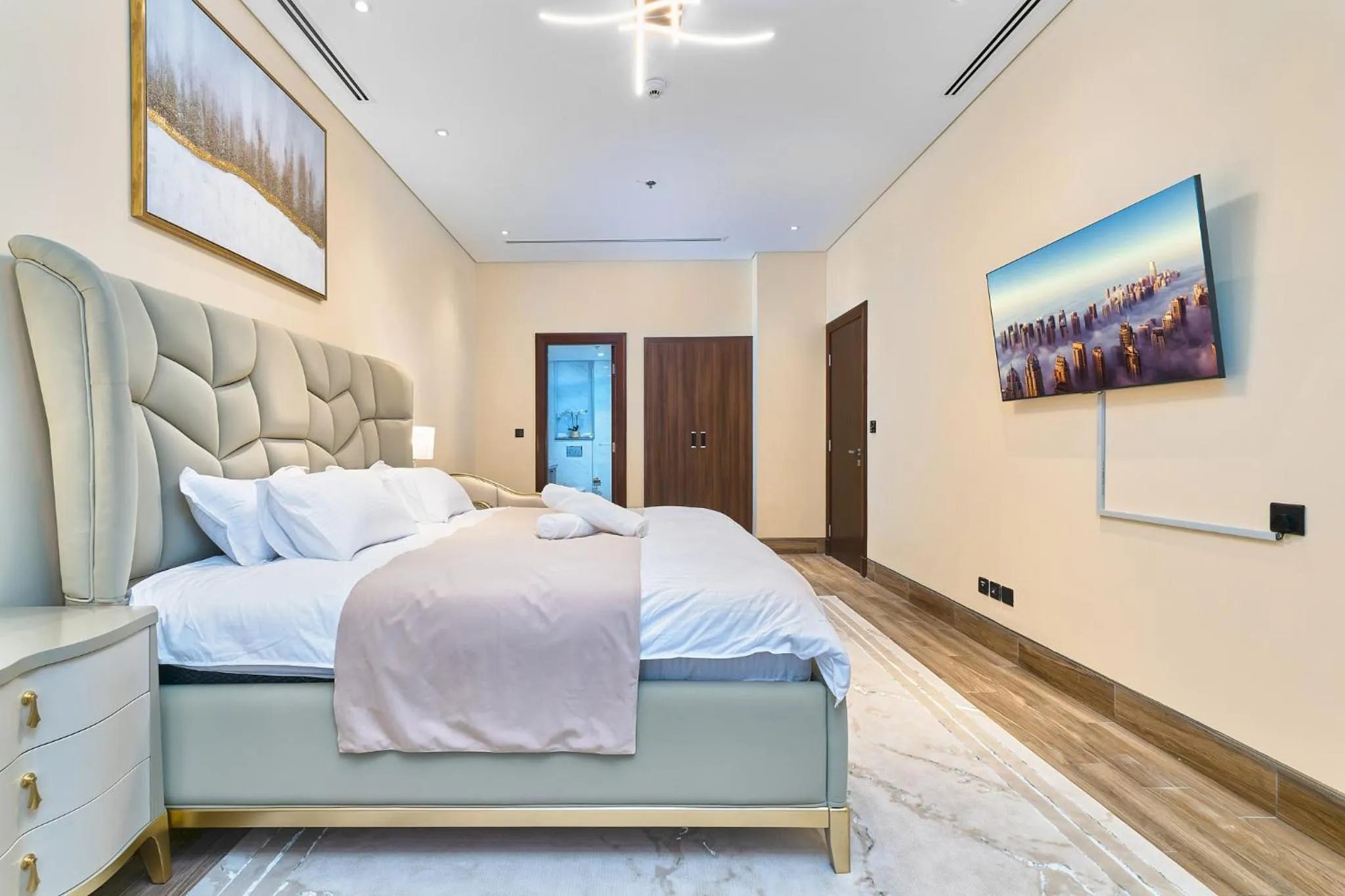 Bed in GLOBALSTAY J One Tower Apartments at Pearl of UAE