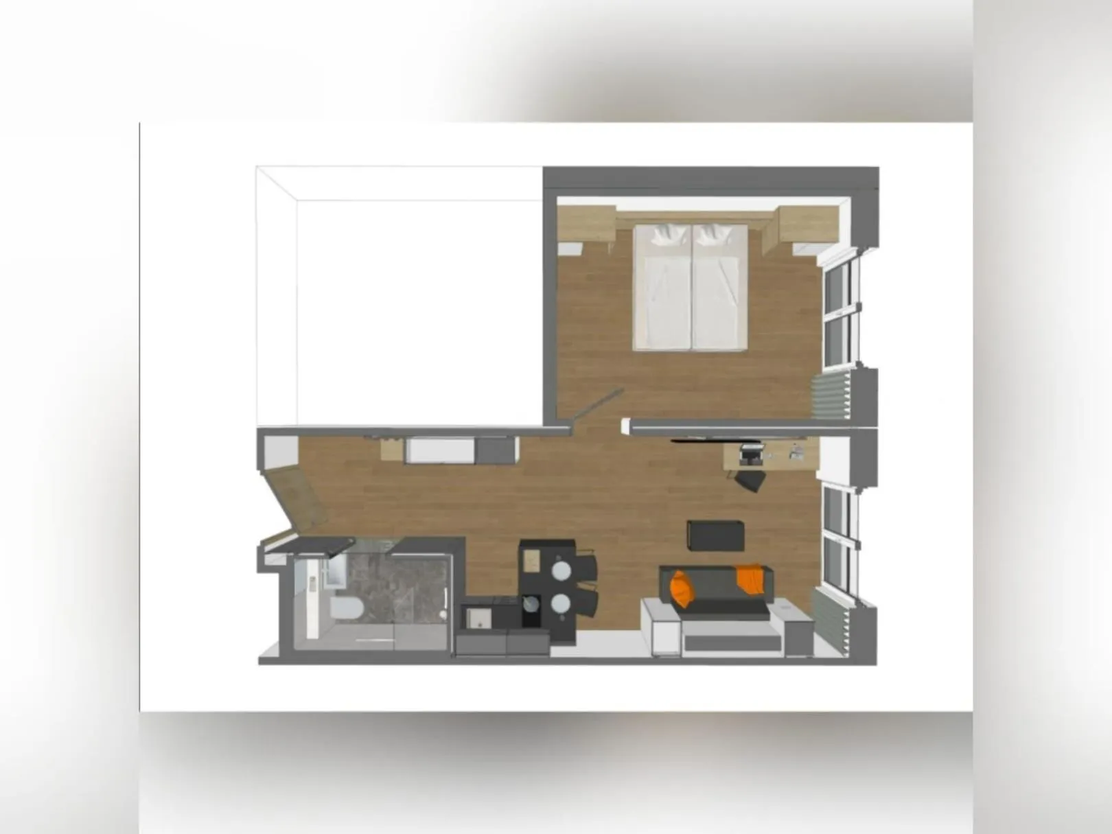 Photo of the whole room in Timber One Boardinghouse Dorfen