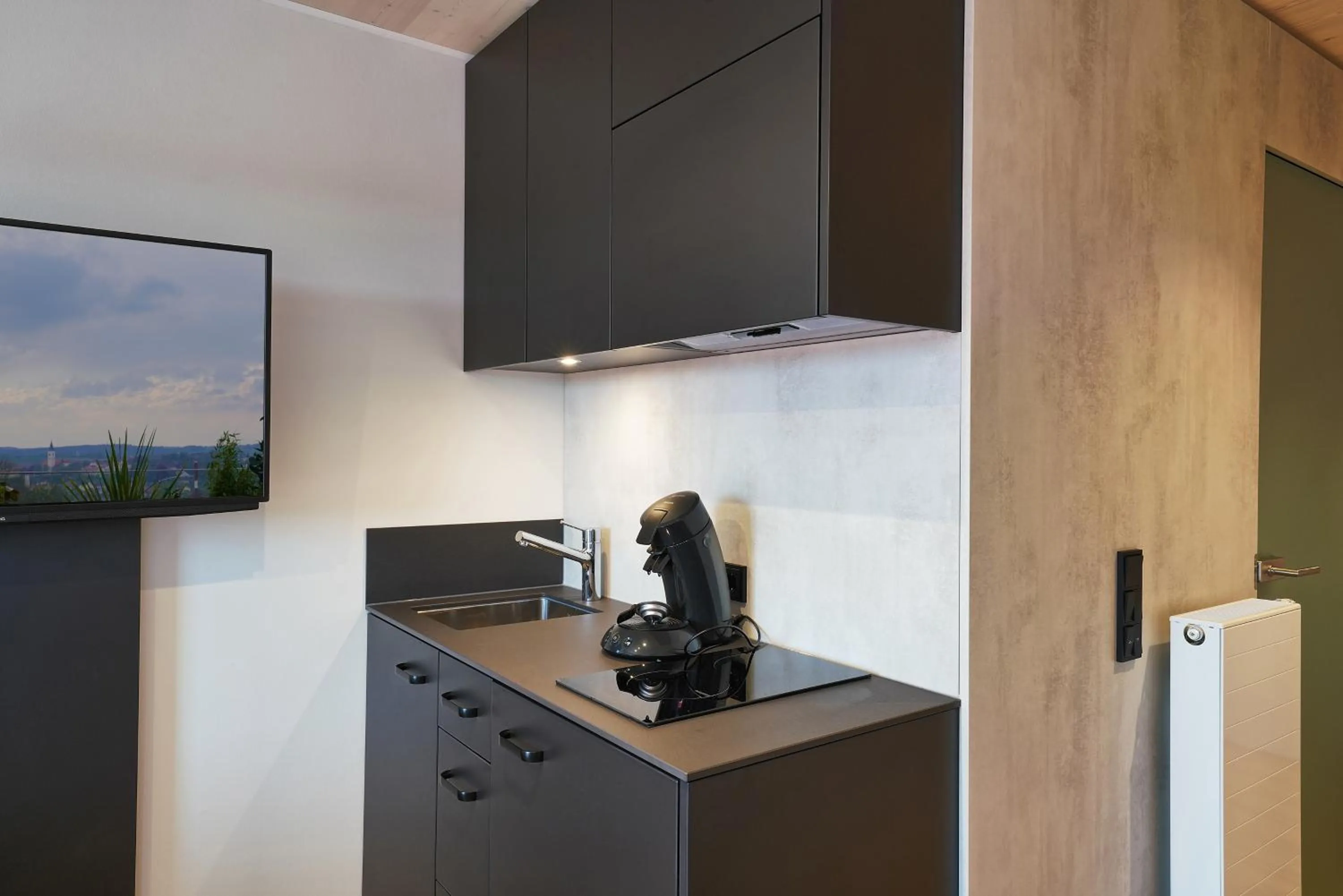 Kitchen or kitchenette in Timber One Boardinghouse Dorfen