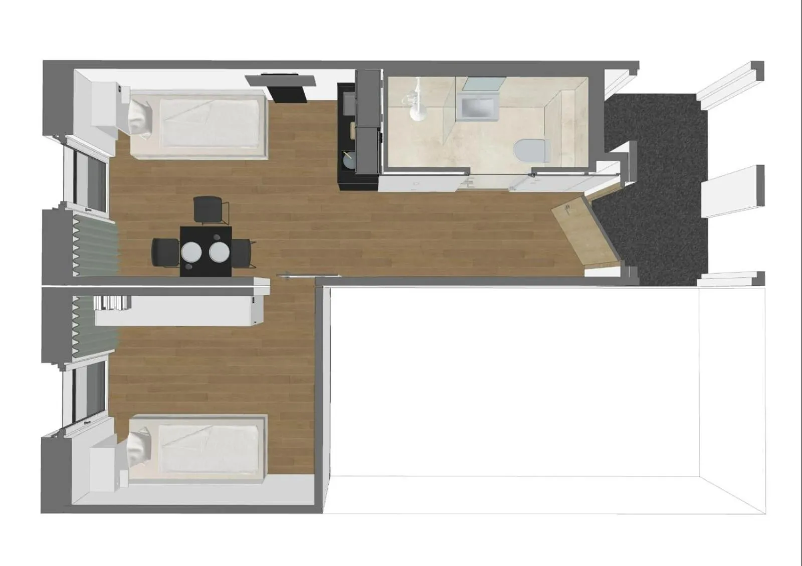 Photo of the whole room in Timber One Boardinghouse Dorfen