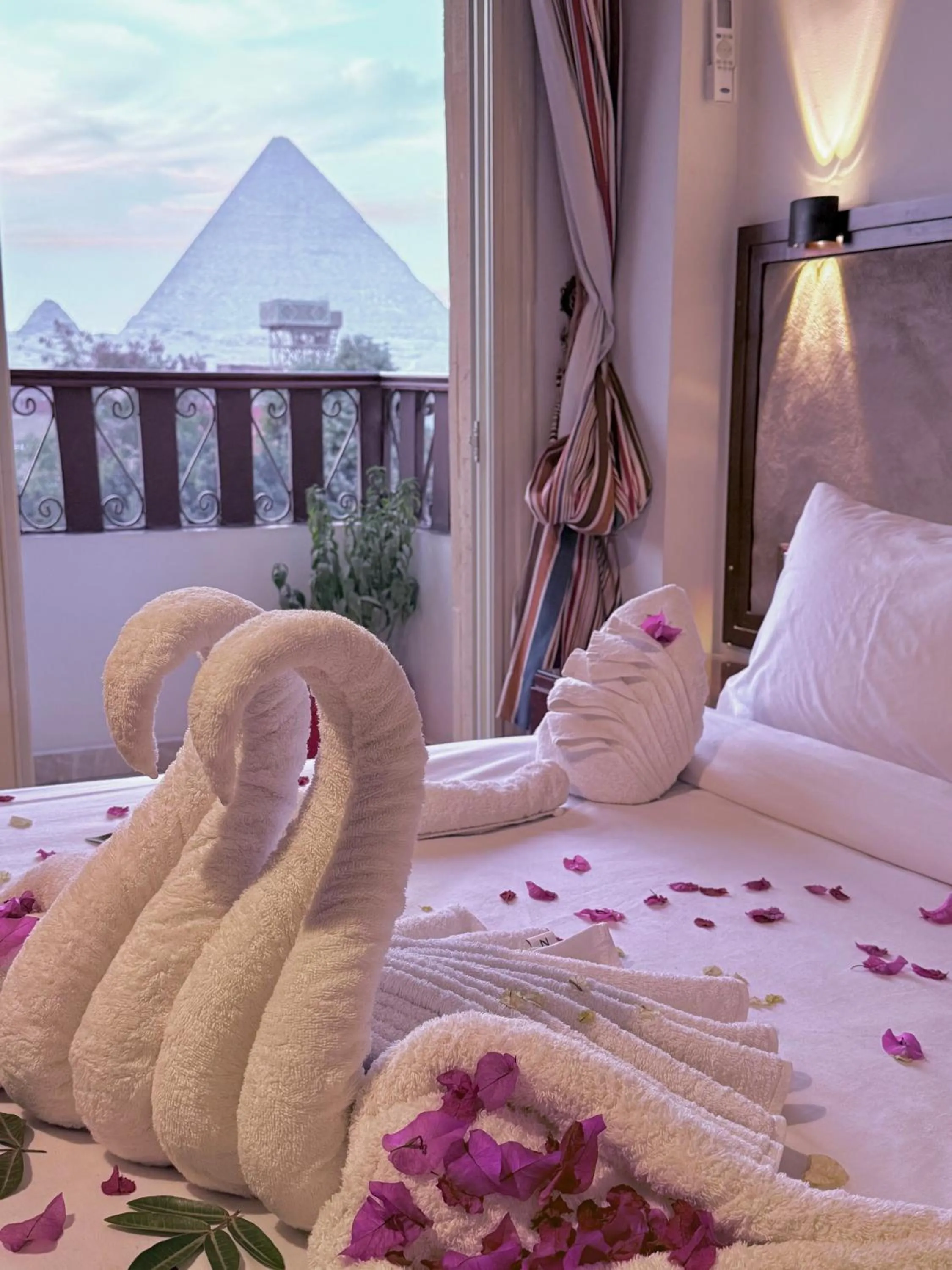 View (from property/room), Bed in Flower Pyramids Inn
